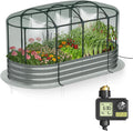 Lineware Raised Garden Bed with Sprinkler Timer and Self-Watering System, 6x3x1 ft Elevated Planter Boxes Outdoor with Mesh Cover, Galvanized Raised Beds for,Vegetables,Flowers, Backyard, Patio