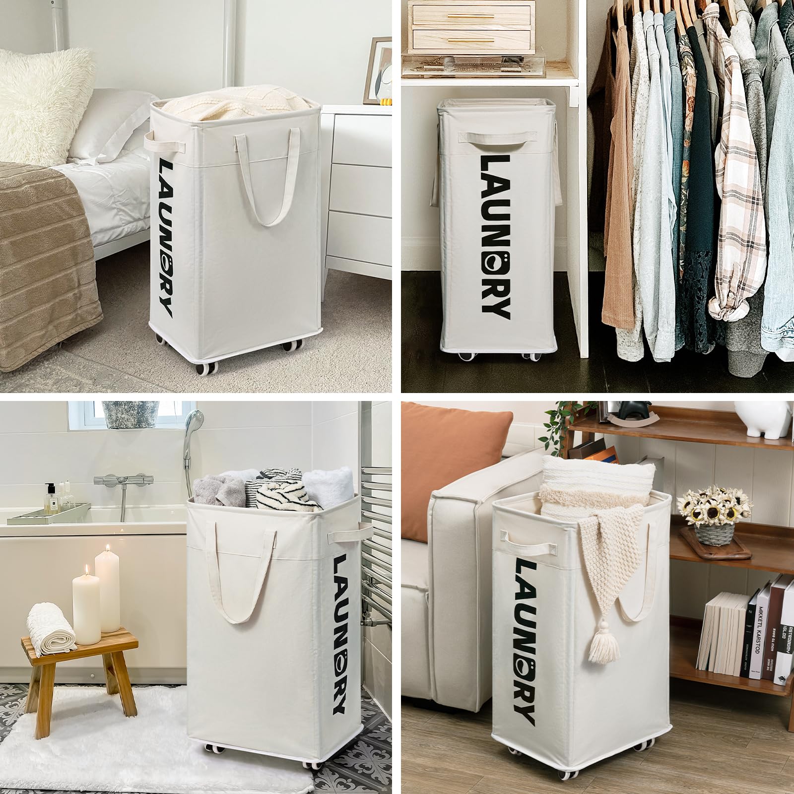 Goodpick Pink Laundry Basket with Wheels, Dorm Room Essentials for Girls, 75L Collapsible Laundry Basket, Laundry Hamper with Handle for College Dorm