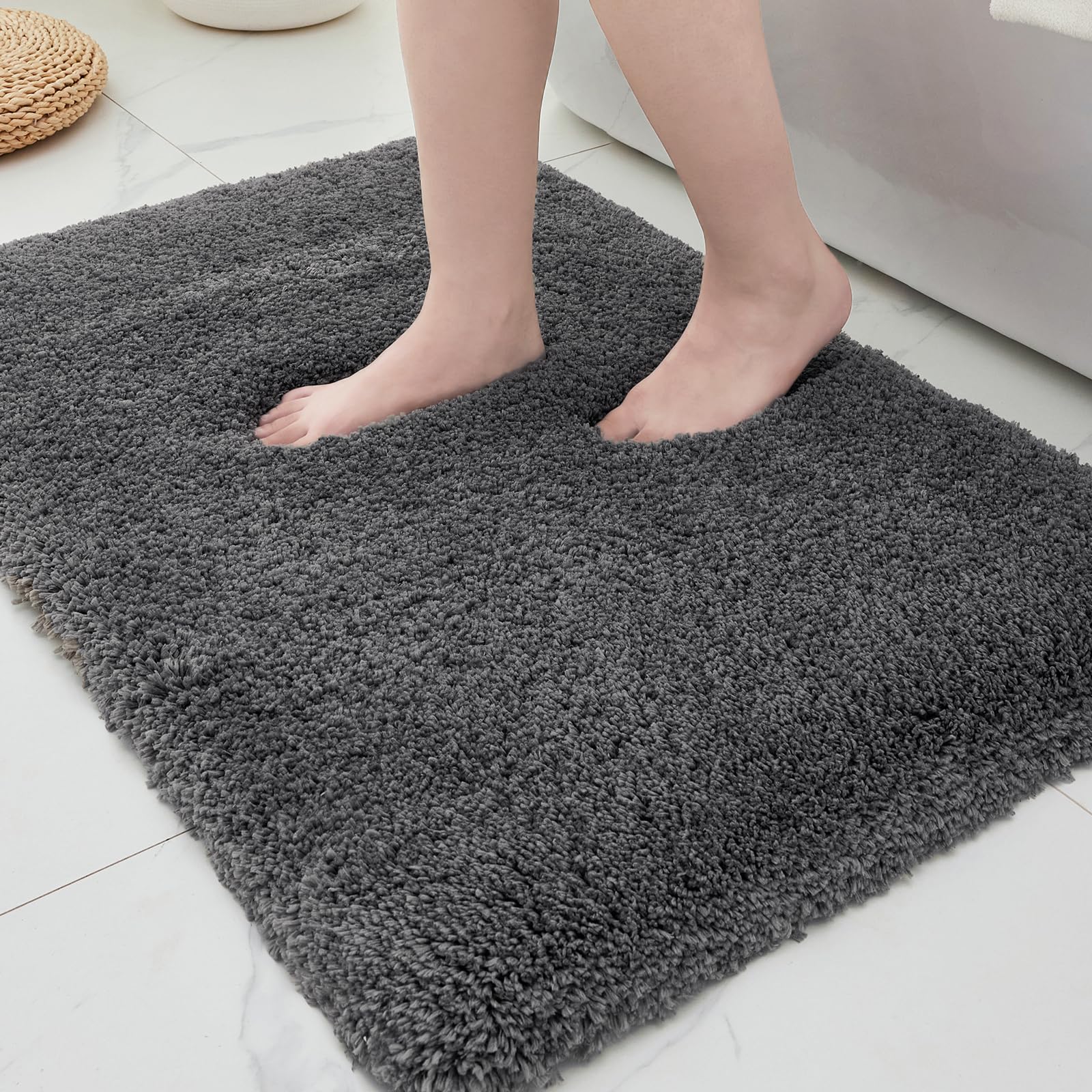 ILANGO Pink Bathroom Rugs 24" × 17" Non Slip & Super Absorbent Extra Thick Soft, Washable Bath Mat for Floor, Non Shedding Microfiber Plush Holiday Bath Rug with Rubber for Shower Sink