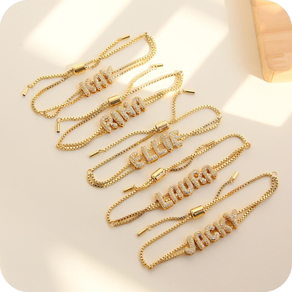 Personalized Name Bracelet for Women | Custom Bubble Letter, Jewelry Gift for Mom, Bridesmaid, Girlfriend