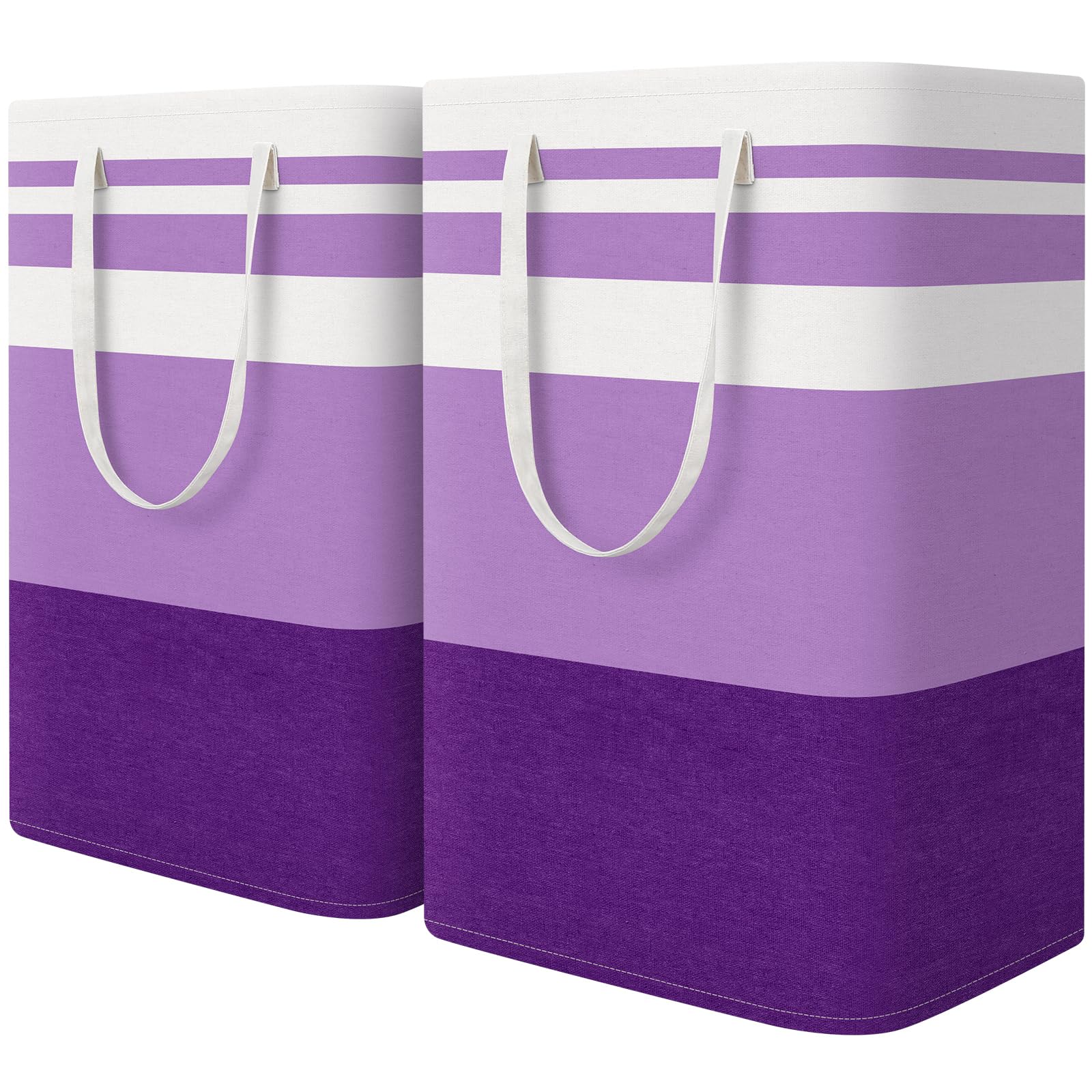 HomeHacks 2 Pack Large Laundry Baskets, Waterproof, Freestanding Laundry Hampers, Collapsible Clothes Hamper with Reinforced Handles in Laundry Room, College Dorm, Bathroom, Bedroom (Grey, 75Lx2)