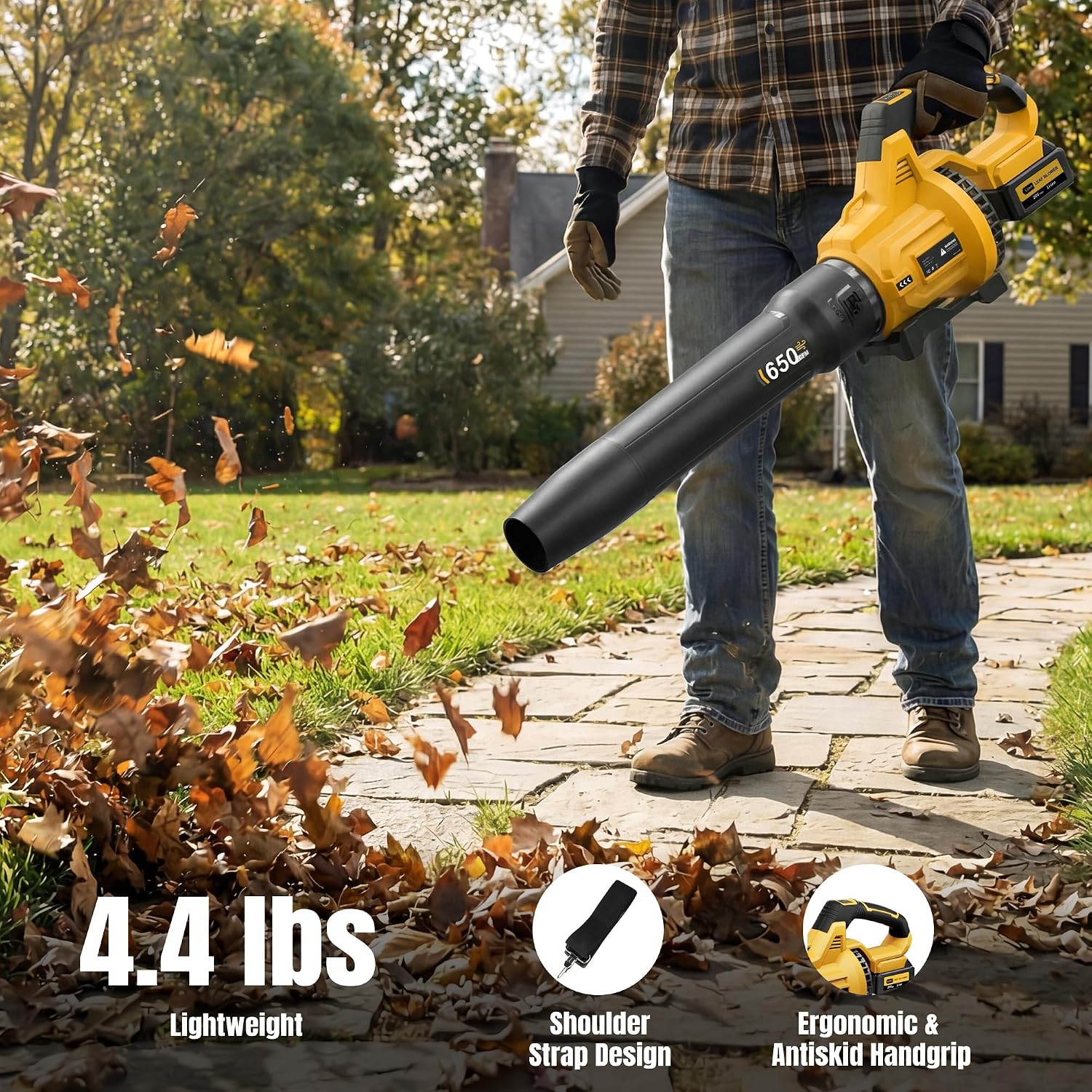 LOSART Leaf Blower Cordless, 650CFM & 3 Speed Levels, 1200W Electric Cordless Leaf Blower with 2 x 5.0Ah Batteries & Fast Charger, Blowers for Lawn Care, Yard, Blowing Leaves, Dust, Snow