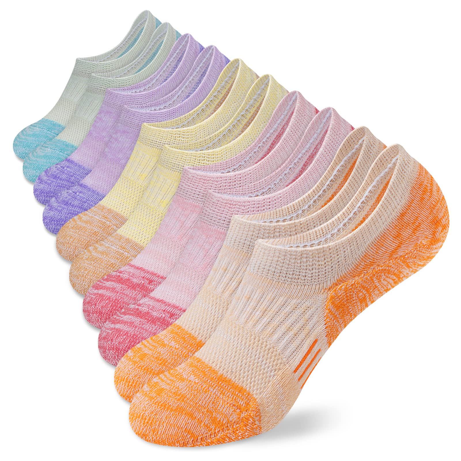 Amutost Womens No Show Socks Anti-Slip Cushioned Breathable 5-10Pairs | Silicone heel grips, Arch compression band, Elastic cuffs, Moisture wicking, Size 6-8/7-9/9-11, Reduces blisters