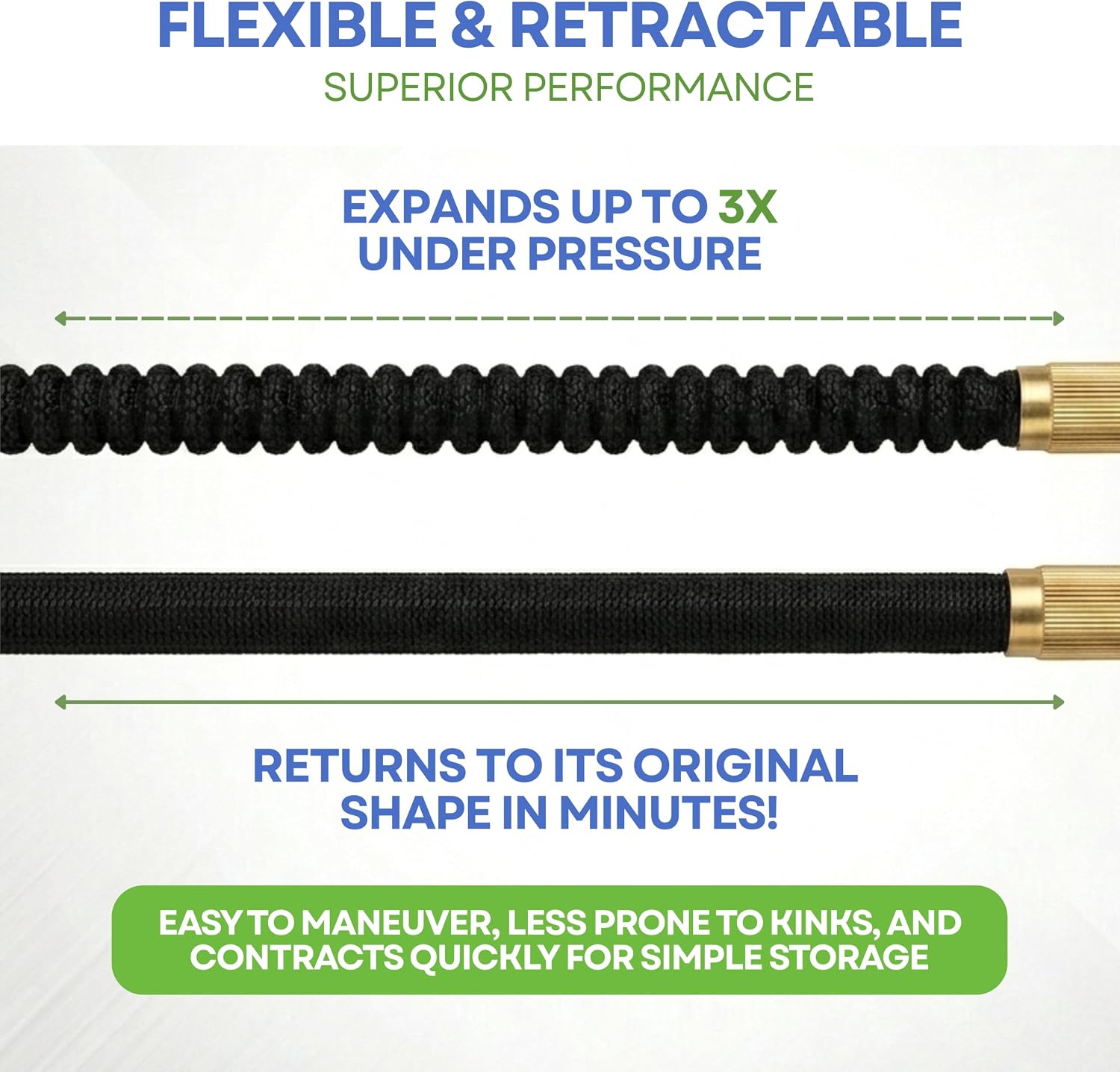 J&B XpandaHose 75ft Expandable Garden Hose, Lightweight, Brass Connectors | Ultra Strong 3750D fabric, 4-layer latex core, expands 3X, kink & leak-resistant, 10-pattern nozzle, storage bag