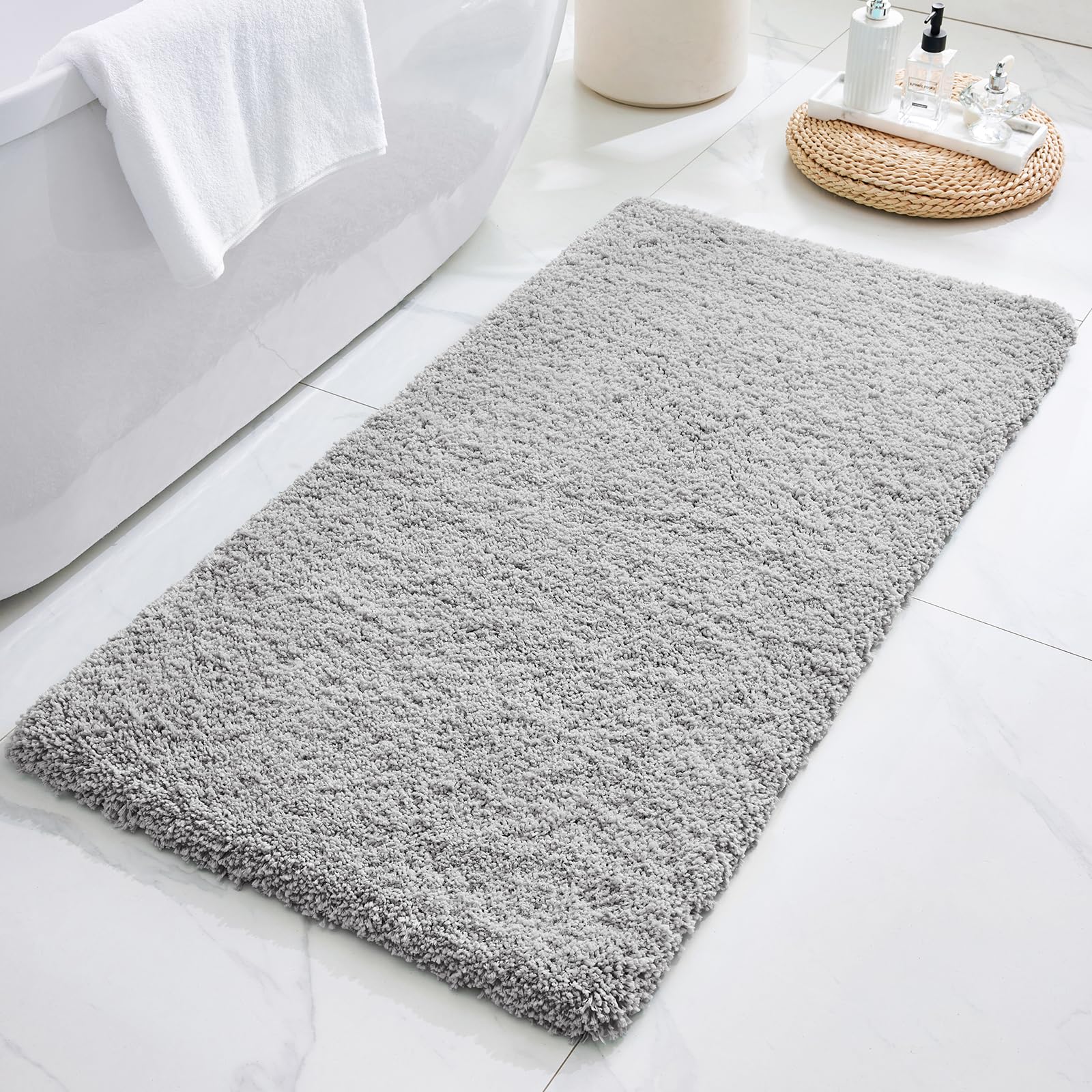 ILANGO Pink Bathroom Rugs 24" × 17" Non Slip & Super Absorbent Extra Thick Soft, Washable Bath Mat for Floor, Non Shedding Microfiber Plush Holiday Bath Rug with Rubber for Shower Sink