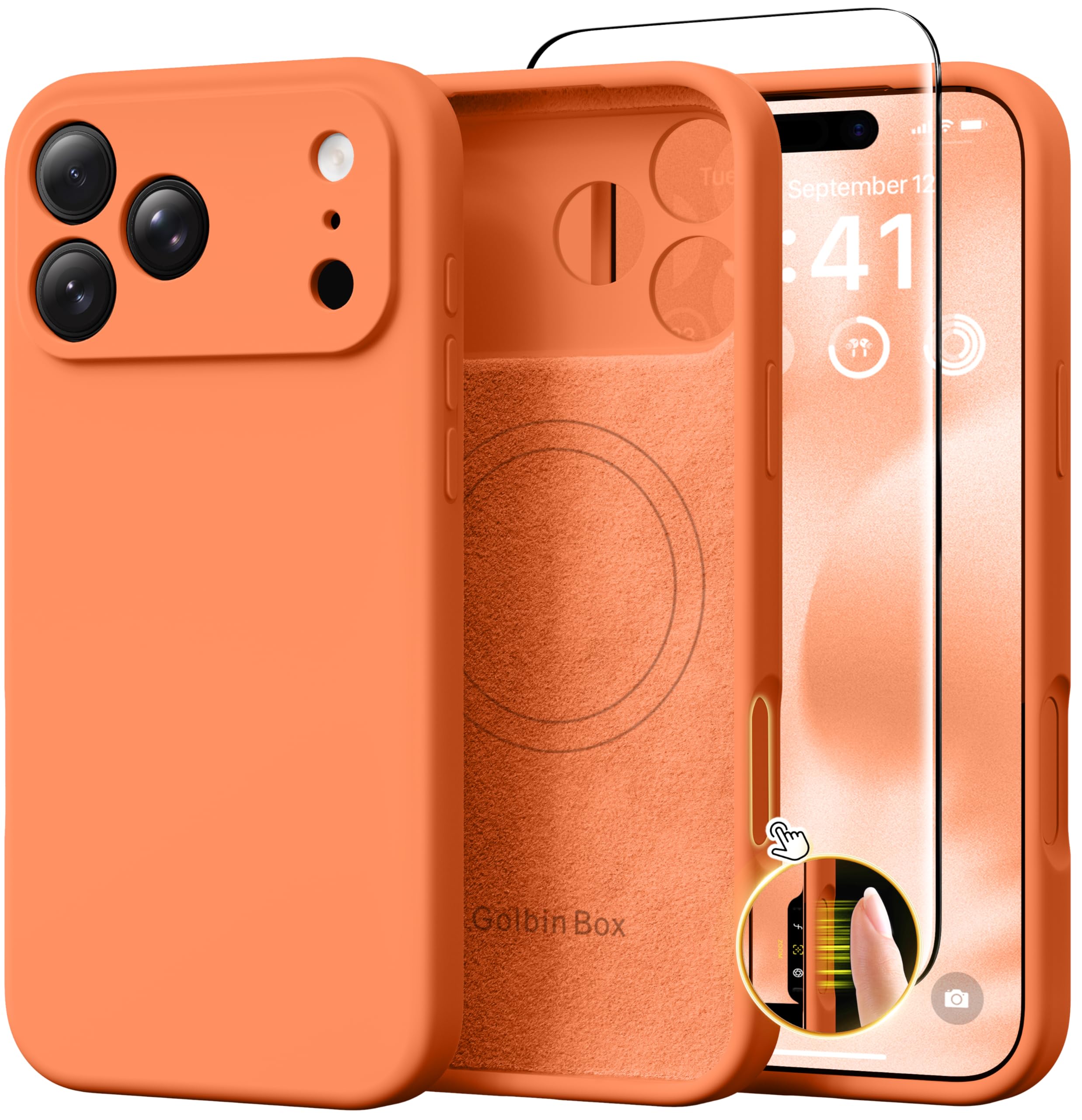 GolbinBox Magnetic for iPhone 17 Pro Max Case, Compatible with MagSafe, [Full Camera Protection] [Screen Protector], Silicone Shockproof Phone Cover with Anti-Scratch Microfiber Lining, Chalk Pink