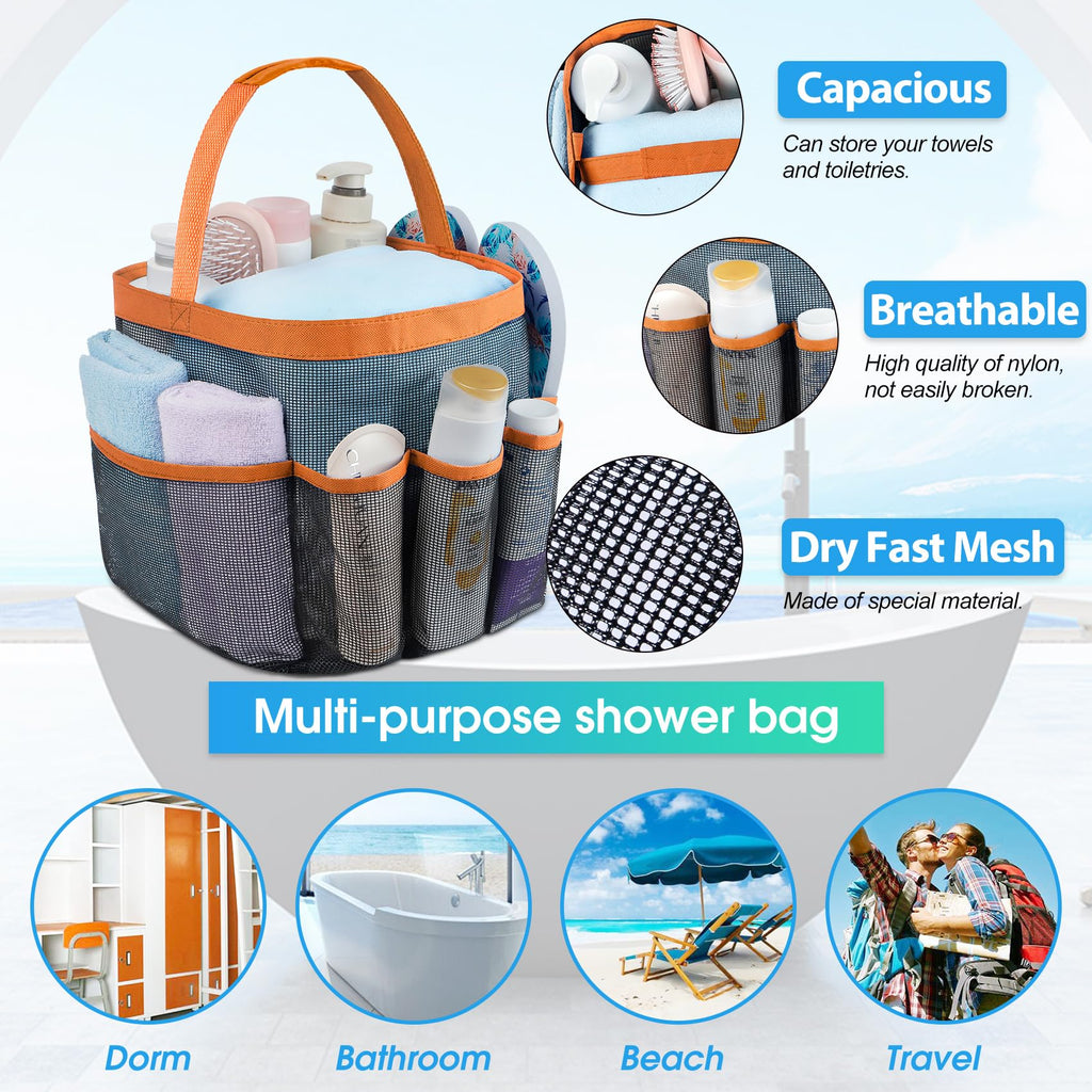 Attmu Mesh Shower Caddy Portable for College Dorm Room Camping Essentials, Shower Caddy Dorm with 9-Pockets, Large Capacity Hanging Basket Bathroom Bag for Toiletry, Swimming, Gym, Camp, Beach