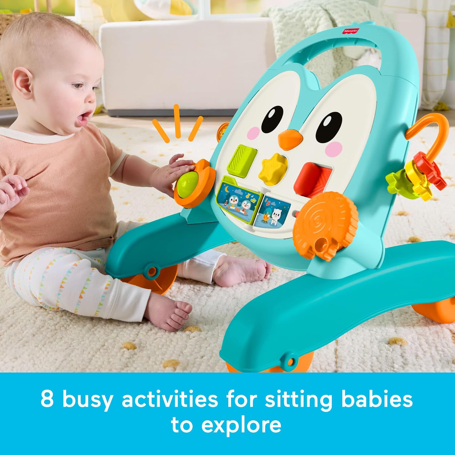 Fisher-Price Baby Push Toy Musical Penguin Walker, 2-in-1 Infant to Toddler Activity Play for Motor Skills Development Ages 6+ Months