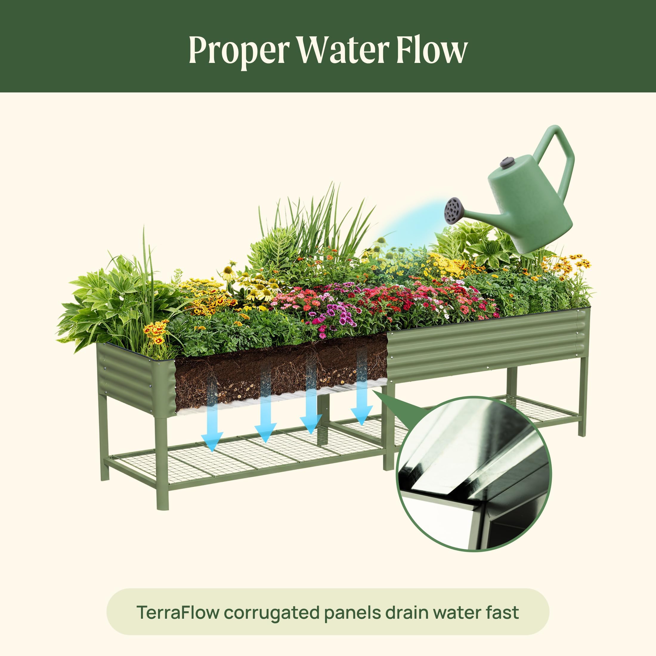 Rolling Elevated Raised Garden Bed, 2' x 4' Outdoor Planters Boxes with Legs & Storage Rack for Patio, 700 Lbs Weight Capacity, Raised Beds for Gardening Herbs Flowers, Pearl White
