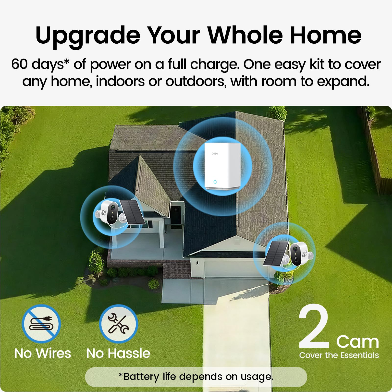 aosu Solar Security Cameras Wireless Outdoor, 2K HD Home Security Camera System, PIR + AI Human Detection, Color Night Vision, Easy to Set Up, Local Storage, No Subscription Required, 4-Cam Kit