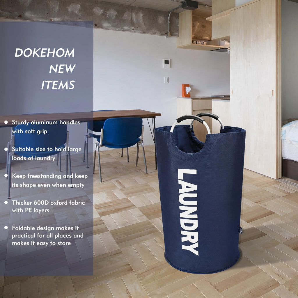 DOKEHOM 90L Large Laundry Basket, Collapsible Laundry Bag, Black | Freestanding tall clothes hamper & foldable washing bin. High-capacity clothes storage basket with durable sturdy handles