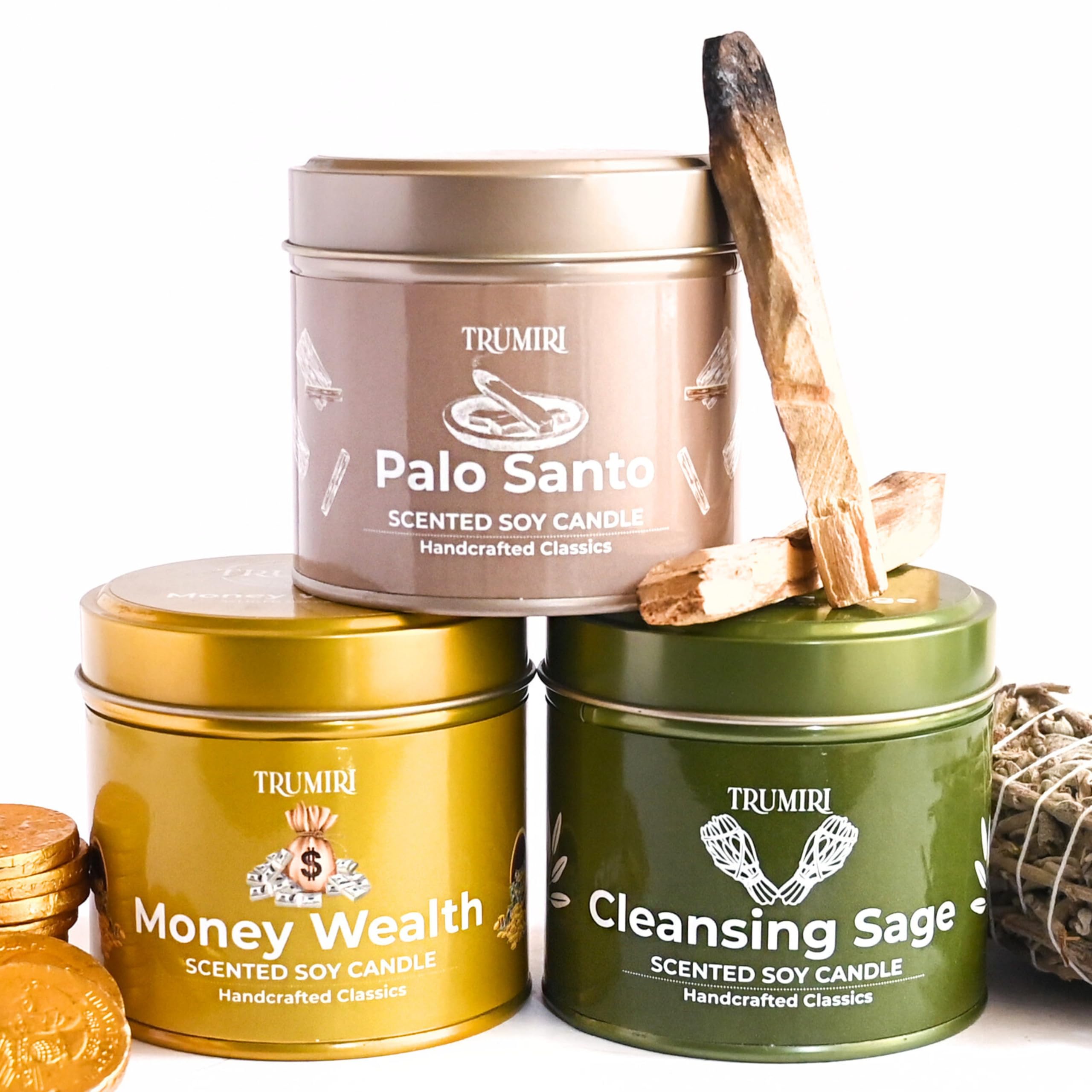 Sage Candle for Cleansing House Negative Energy Smudge Kit - 5oz Soy Wax Natural Clean Organic Non Toxic - Aromatherapy Spiritual Meditation Gifts - Long Lasting Highly Scented Candel with Crystals