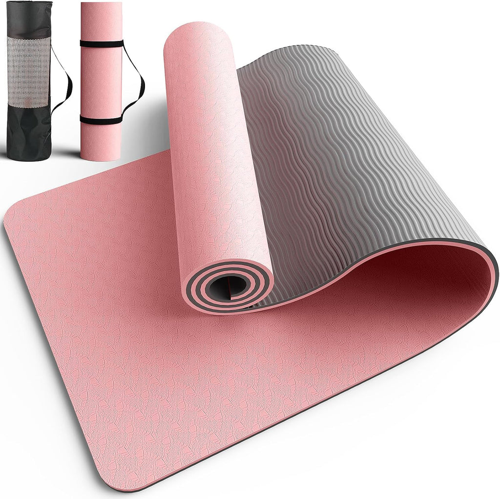 Pureegg Non Slip Yoga Mat, TPE, 72" x 24" x 0.24", Pilates | Workouts, Exercise, Core Training, Dual-Sided Texture, Stays Flat, Portable, With Strap & Carry Bag