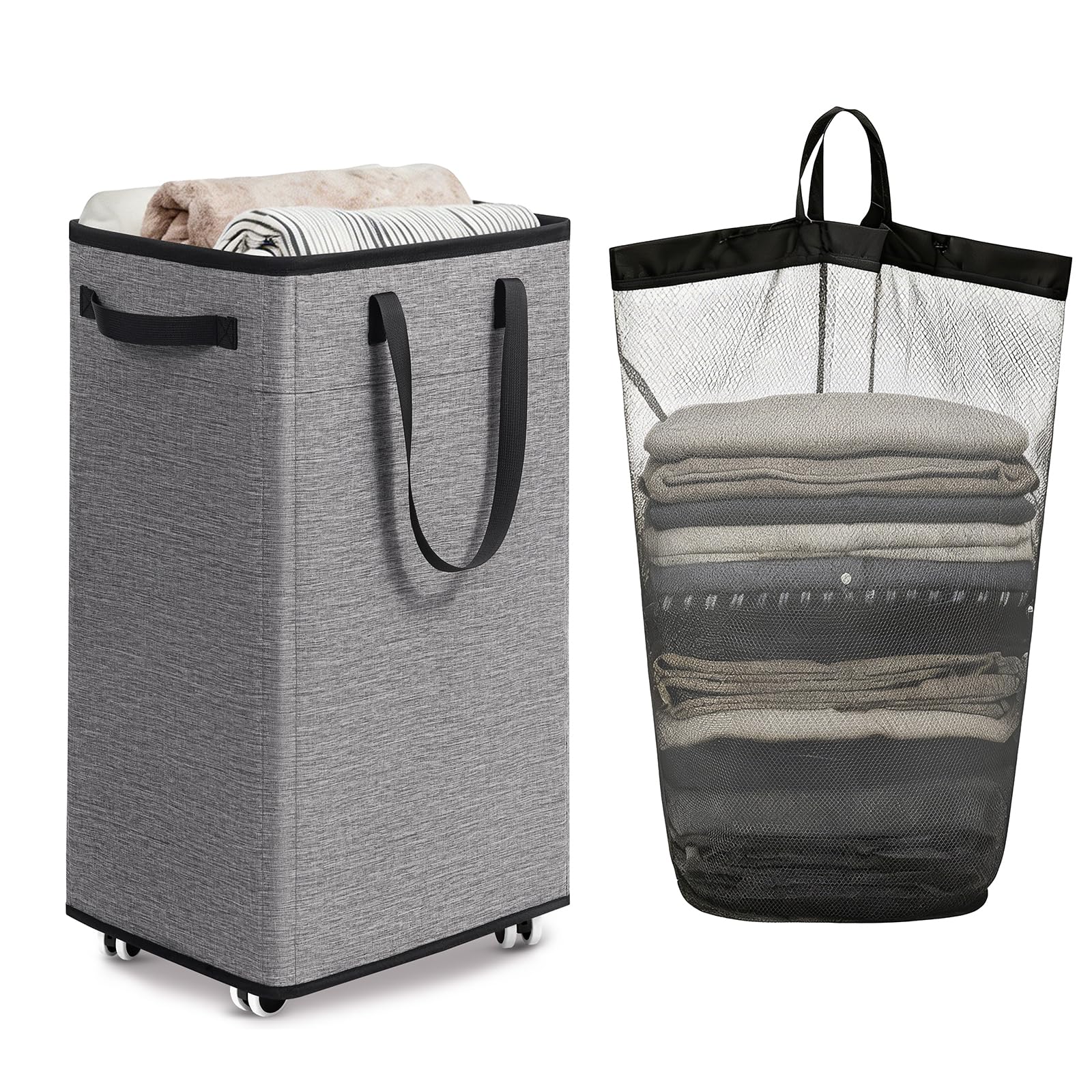 Goodpick Pink Laundry Basket with Wheels, Dorm Room Essentials for Girls, 75L Collapsible Laundry Basket, Laundry Hamper with Handle for College Dorm