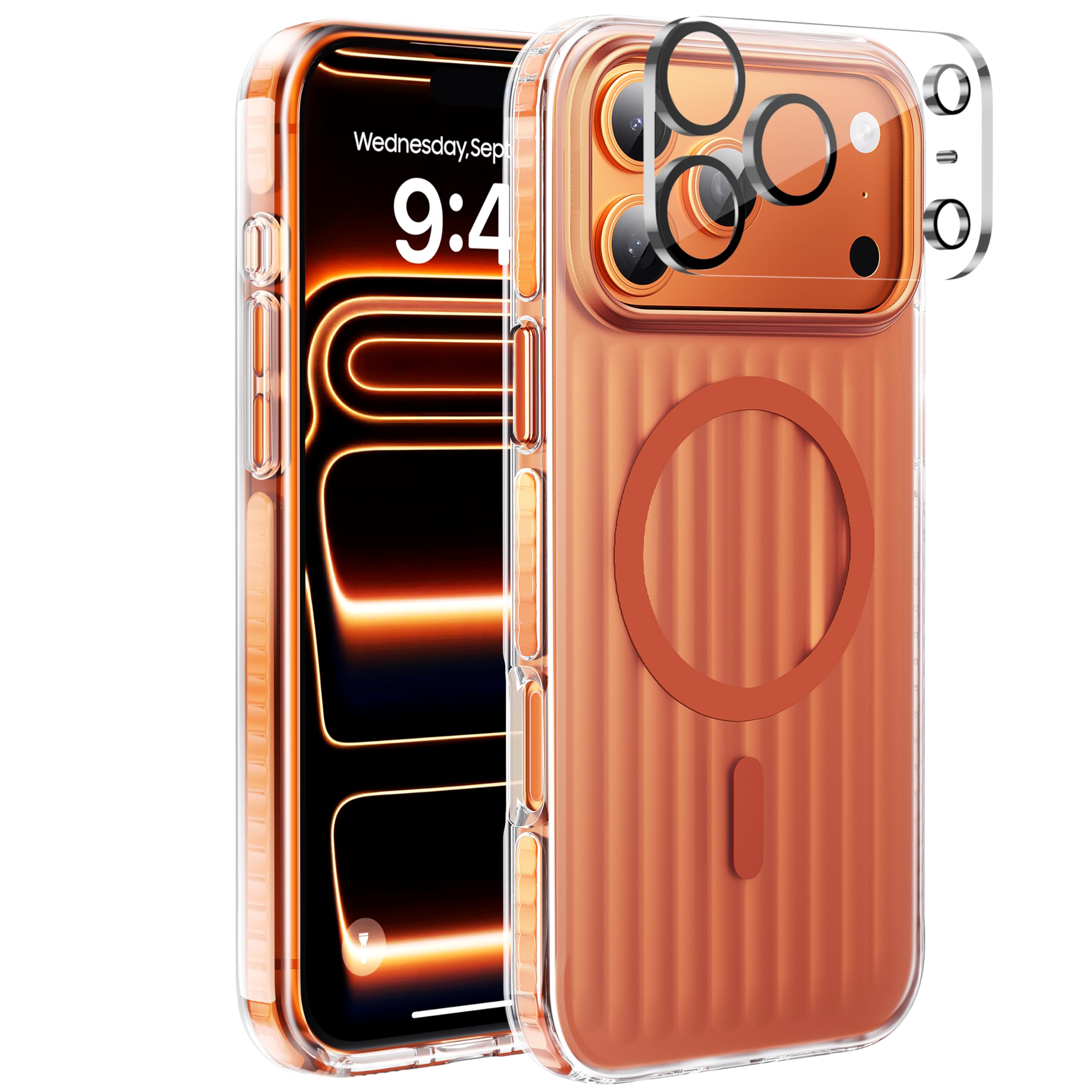 for iPhone 17 Pro Max case with Camera Lens Protector[10Ft Military-Grade Protection] Compatible with fit MagSafe Shockproof Slim Thin Cover case for iPhone 17 Pro Max 6.9 inch, Orange Bumper