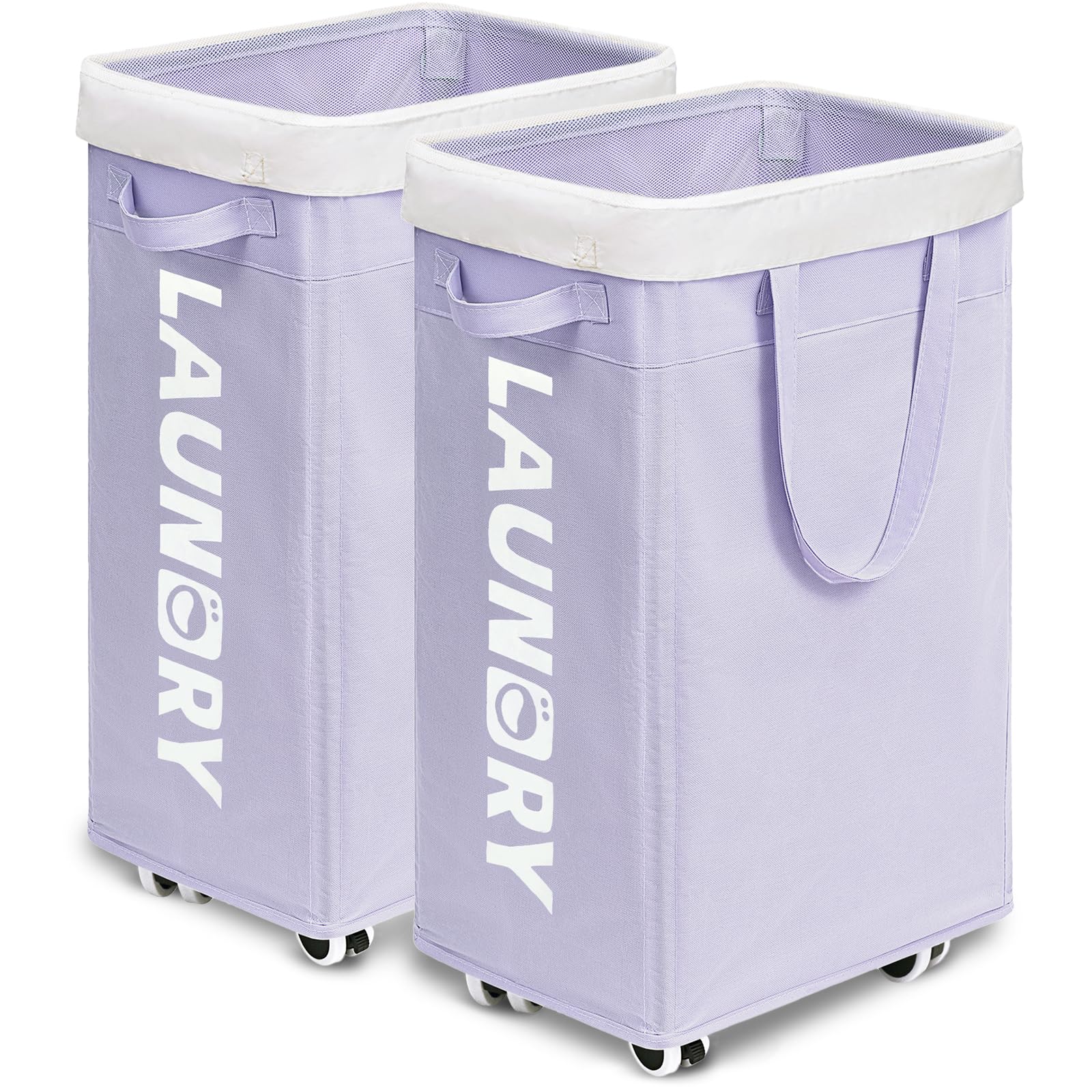 Goodpick Pink Laundry Basket with Wheels, Dorm Room Essentials for Girls, 75L Collapsible Laundry Basket, Laundry Hamper with Handle for College Dorm