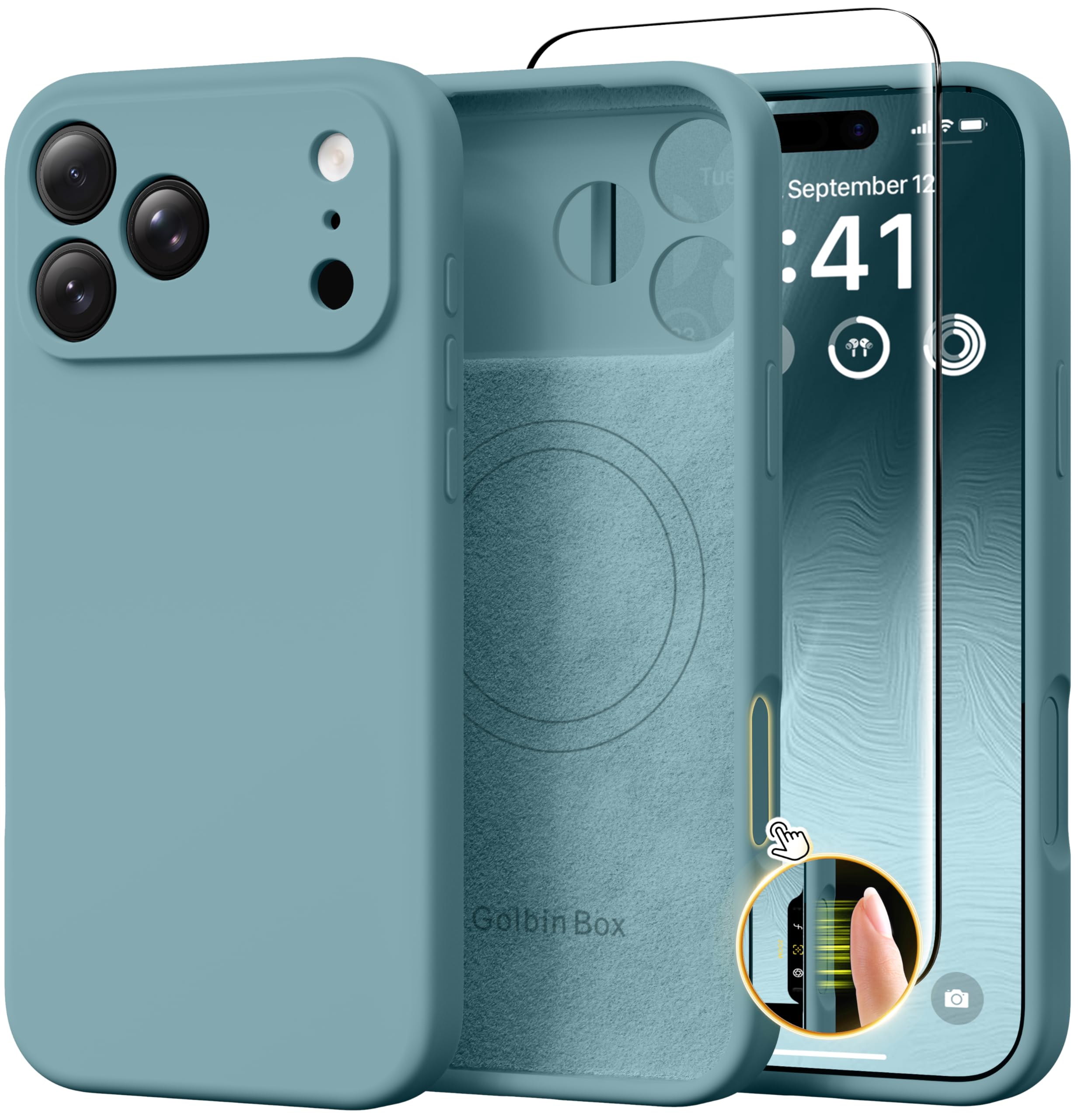 GolbinBox Magnetic for iPhone 17 Pro Max Case, Compatible with MagSafe, [Full Camera Protection] [Screen Protector], Silicone Shockproof Phone Cover with Anti-Scratch Microfiber Lining, Chalk Pink