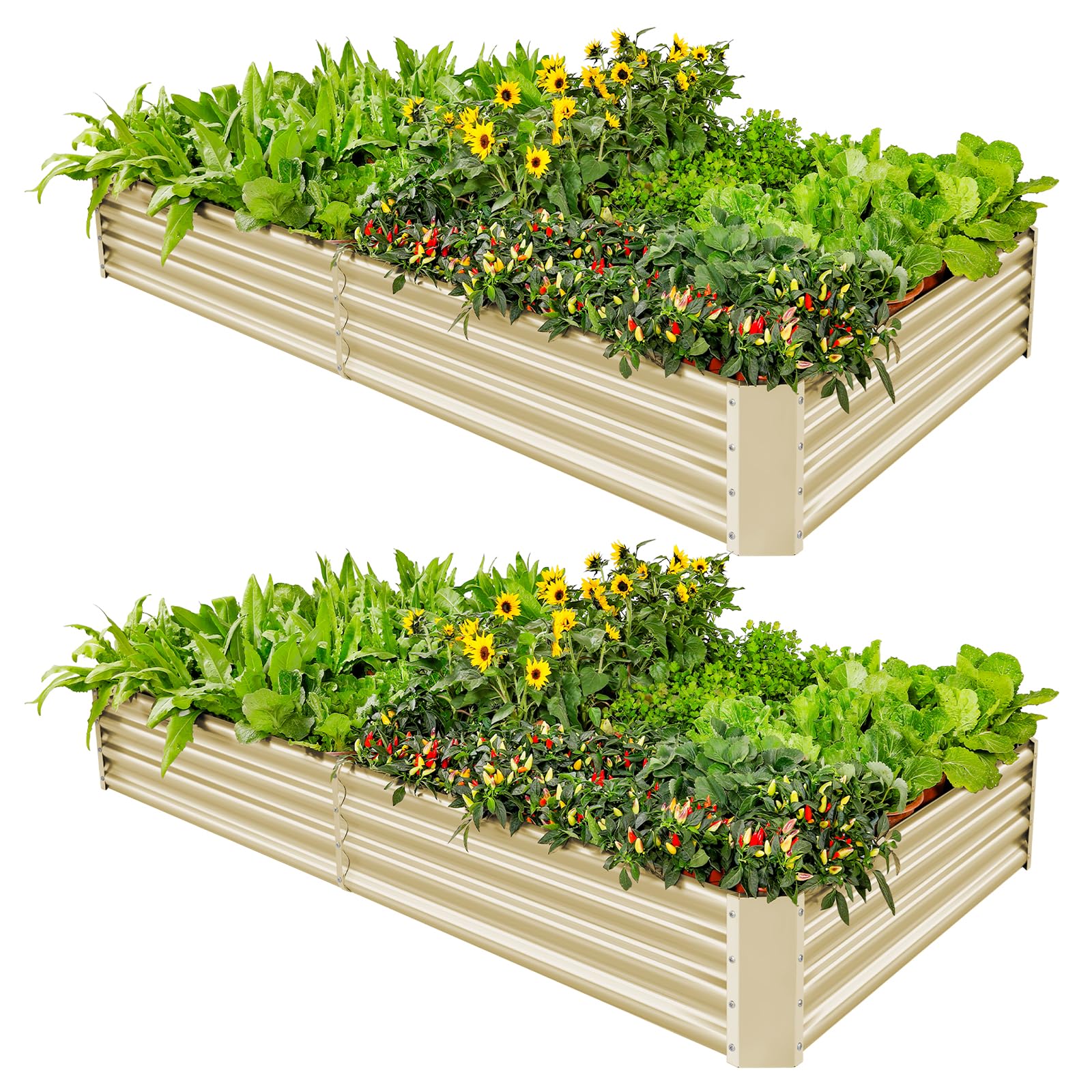 Land Guard 3 Pack 8×4×1ft Galvanized Metal Raised Garden Bed, Metal Planter Kit Box Outdoor for Deep-Rooted Vegetables, Flowers, Green and Herbs, Silver