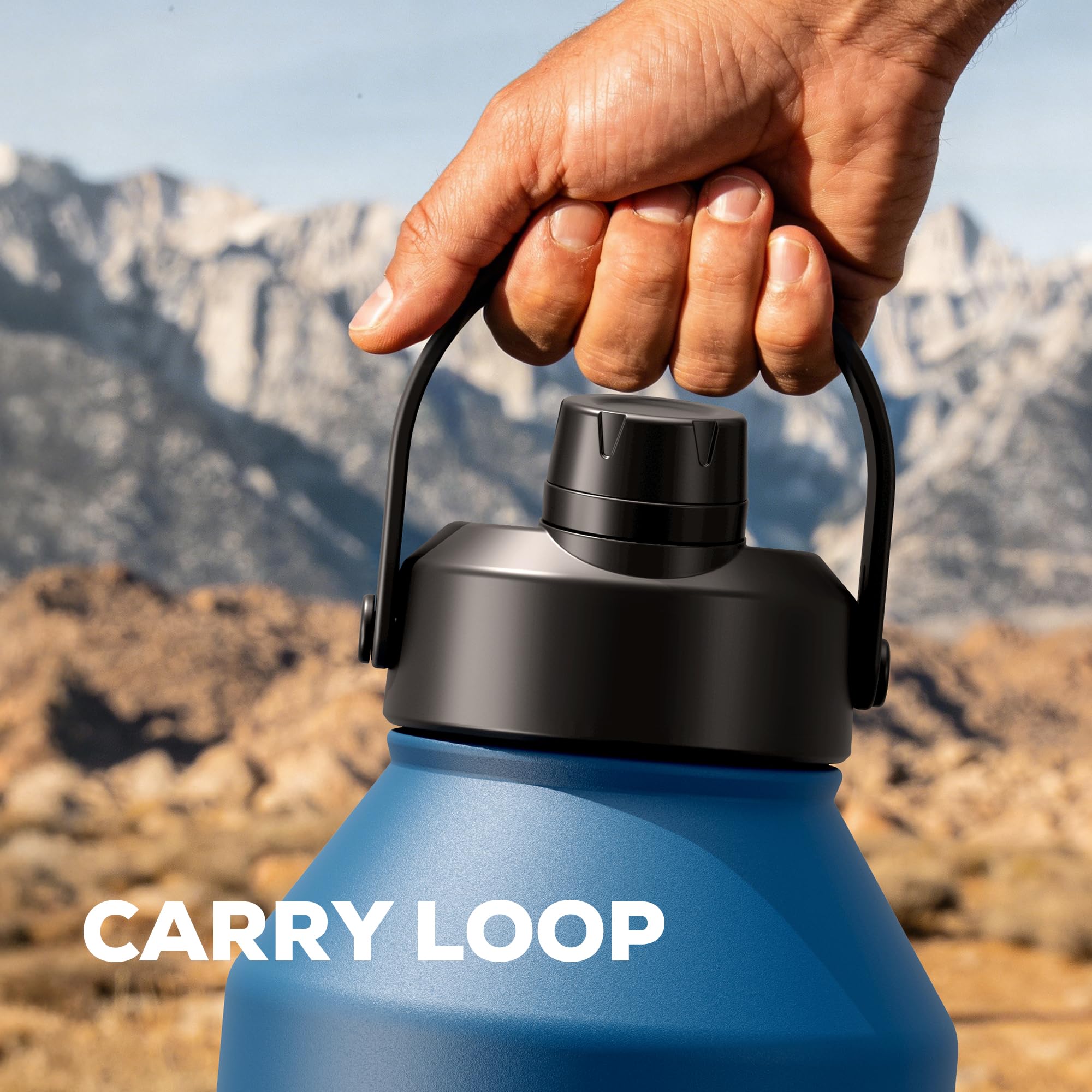 POWCAN 64 oz Insulated Water Bottle for Sports: 2-in-1 Straw & Spout Lid, Leakproof, Carrier Bag, Shoulder Strap, Keep Cold 48H, BPA-Free, Half Gallon Metal Water Jug for Gym, Travel, Gift (Midnight)