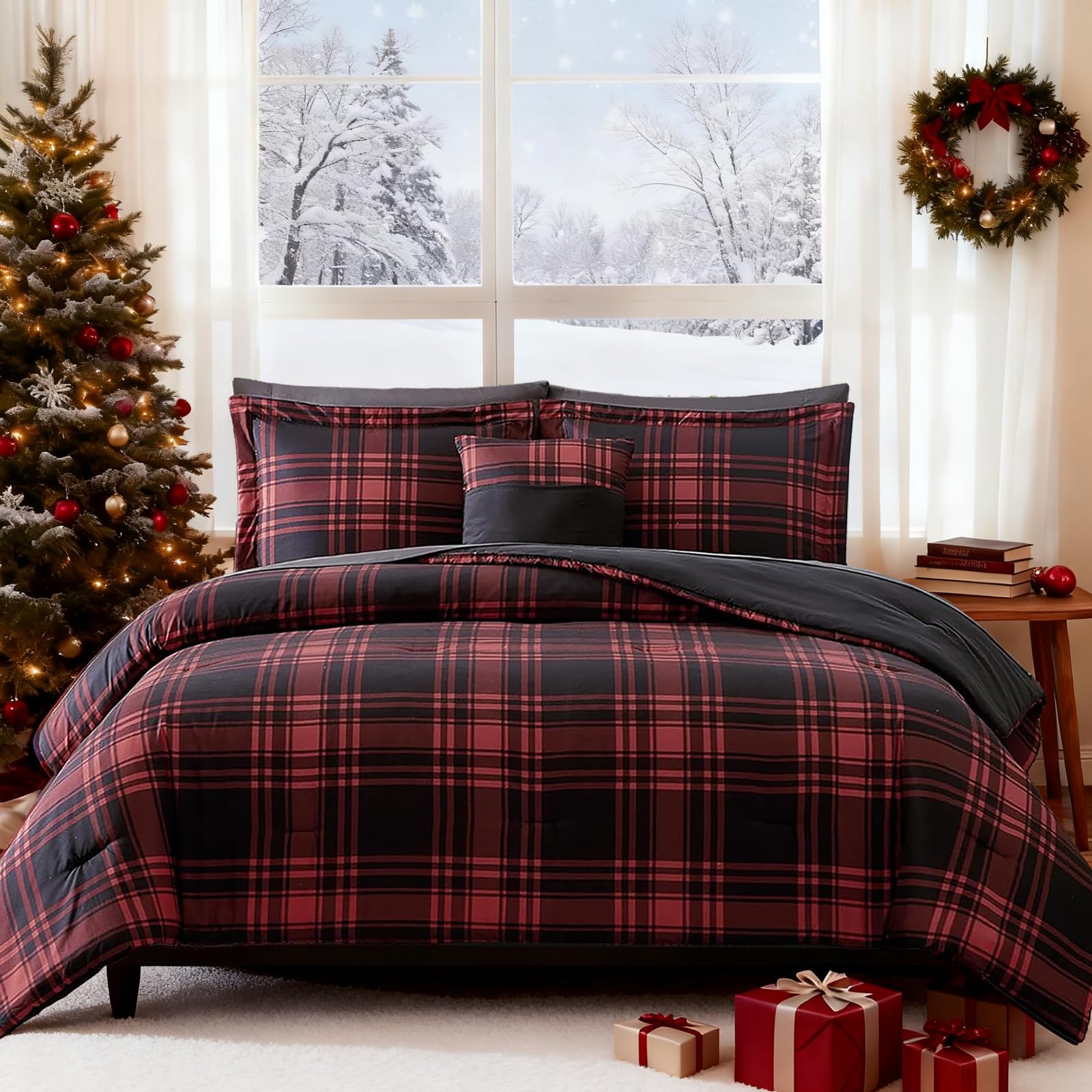 MaiRêve Plaid Twin XL Comforter Set Navy Blue 5 Pieces Dorm Bed in a Bag | Rustic Farmhouse Bedding Sets for Boys Teen with Sheets, Pillowcase & Sham