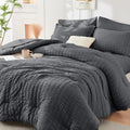 HYMOKEGE Twin XL Comforter Set Seersucker 5 Pieces, All Season Luxury Bed in a Bag for Bedroom, Bedding Set with Comforter, Sheet, Pillowcase & Sham, Dark Grey