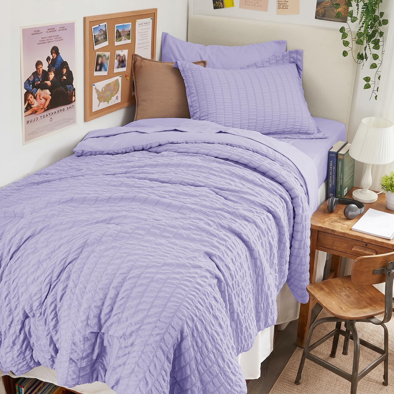 HYMOKEGE Twin XL Comforter Set Seersucker 5 Pieces, All Season Luxury Bed in a Bag for Bedroom, Bedding Set with Comforter, Sheet, Pillowcase & Sham, Dark Grey