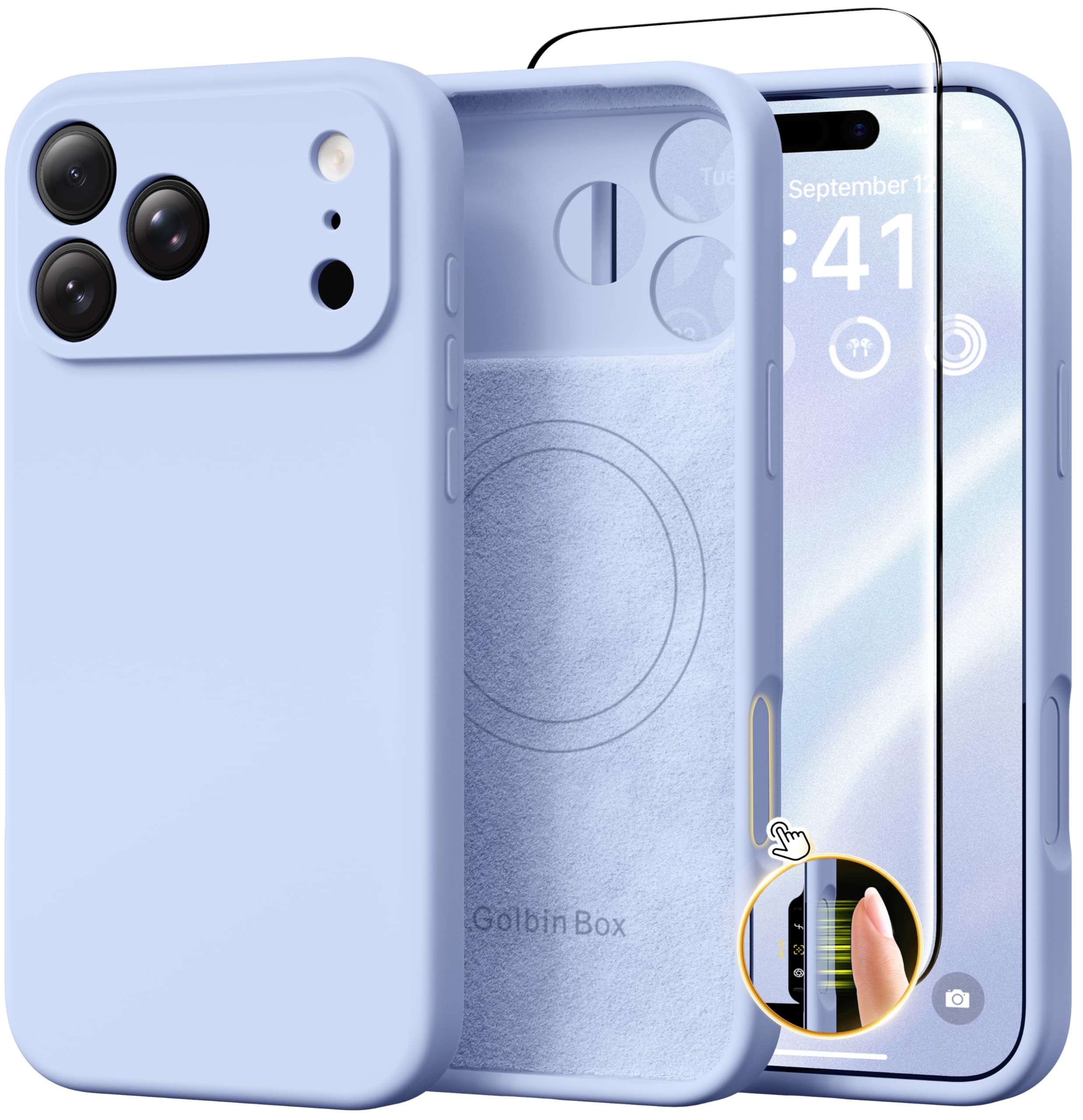 GolbinBox Magnetic for iPhone 17 Pro Max Case, Compatible with MagSafe, [Full Camera Protection] [Screen Protector], Silicone Shockproof Phone Cover with Anti-Scratch Microfiber Lining, Chalk Pink