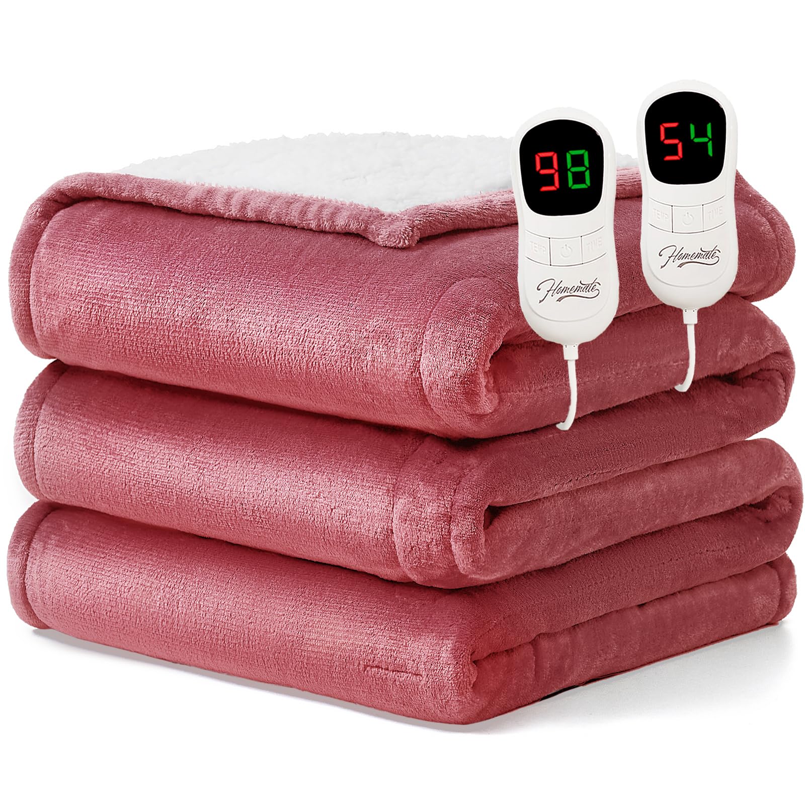 Homemate Heated Blanket Electric Throw - 50"x60" Heating Blanket Throw 1/2/4/6/8 Hours Auto-Off 10 Heat Level Over-Heat Protection Flannel Sherpa ETL Certification
