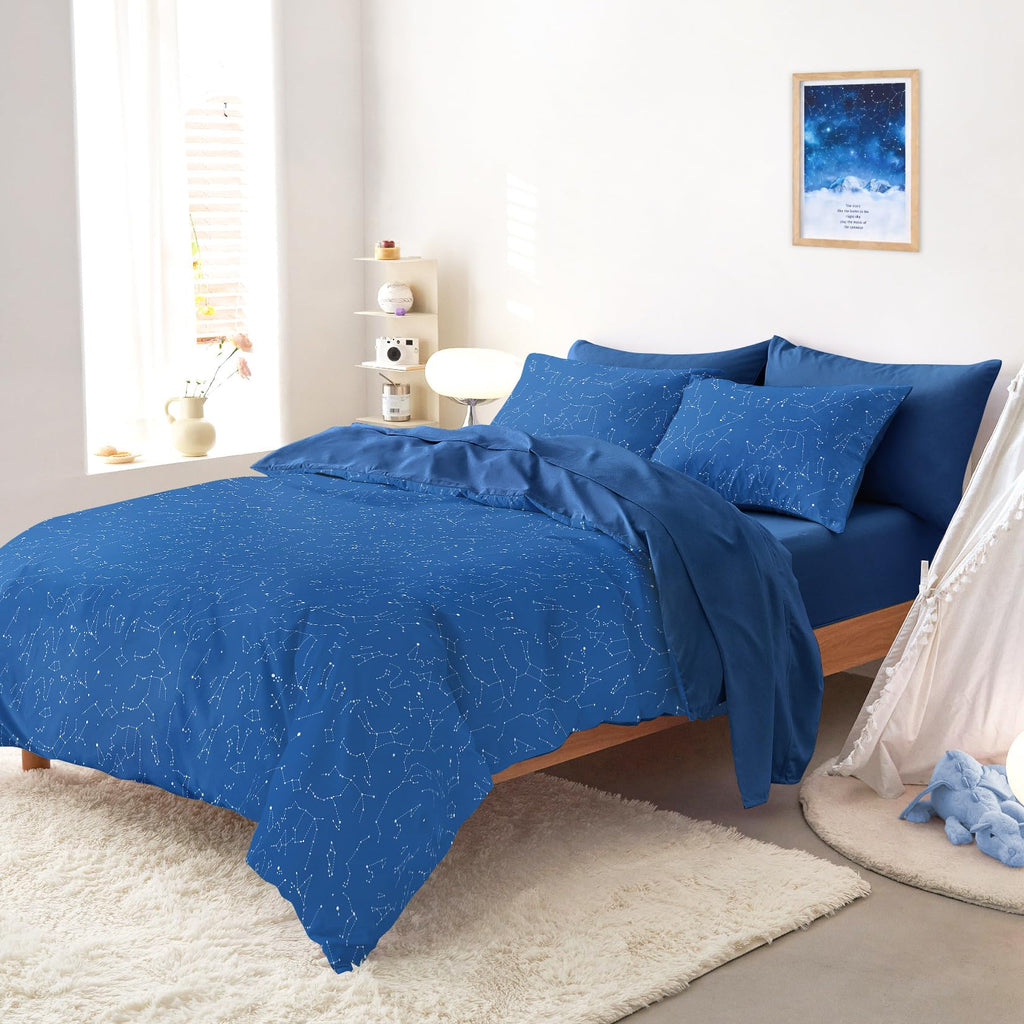 Wake In Cloud - Constellation Comforter Set, Celestial Space Star Galaxy Astrology, Soft Lightweight Bedding for Teen Kids Boys Girls, 3 Pieces, Navy Blue, Twin/Twin XL Size