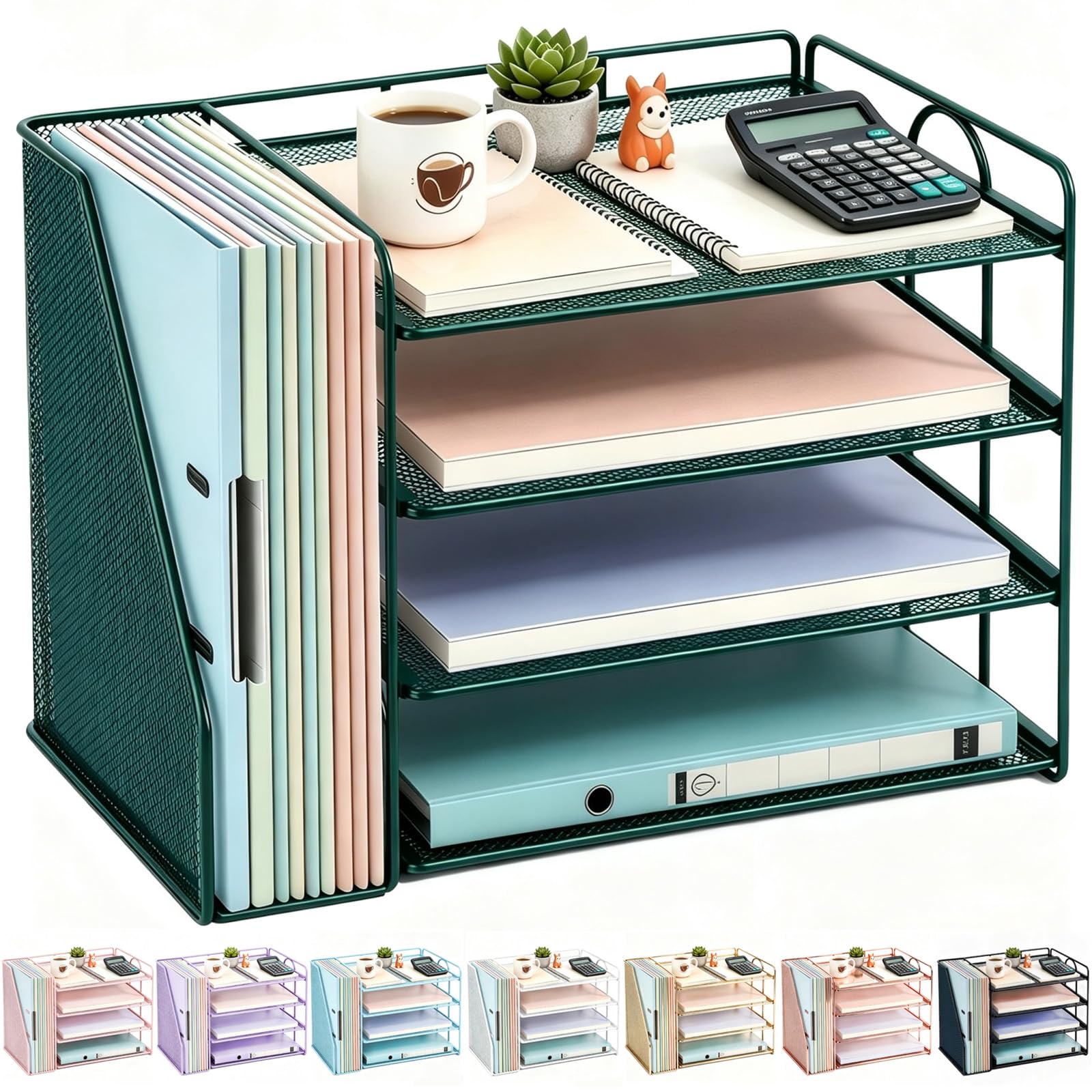 gianotter 4-Tier Paper Organizer With Magazine Holder, Desk Organizers and Accessories, Desk Accessories & Workspace Organizers, File Organizer for Office Supplies Storag (Black, 4-Tier)