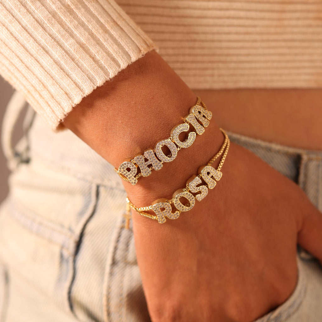 Personalized Name Bracelet for Women | Custom Bubble Letter, Jewelry Gift for Mom, Bridesmaid, Girlfriend