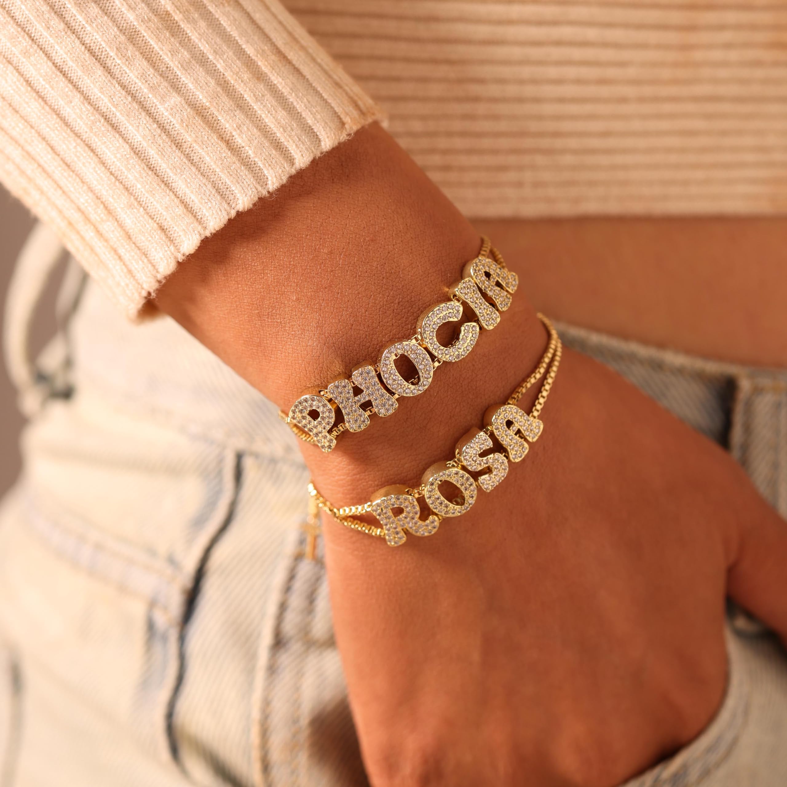 Personalized Name Bracelet for Women | Custom Bubble Letter, Jewelry Gift for Mom, Bridesmaid, Girlfriend