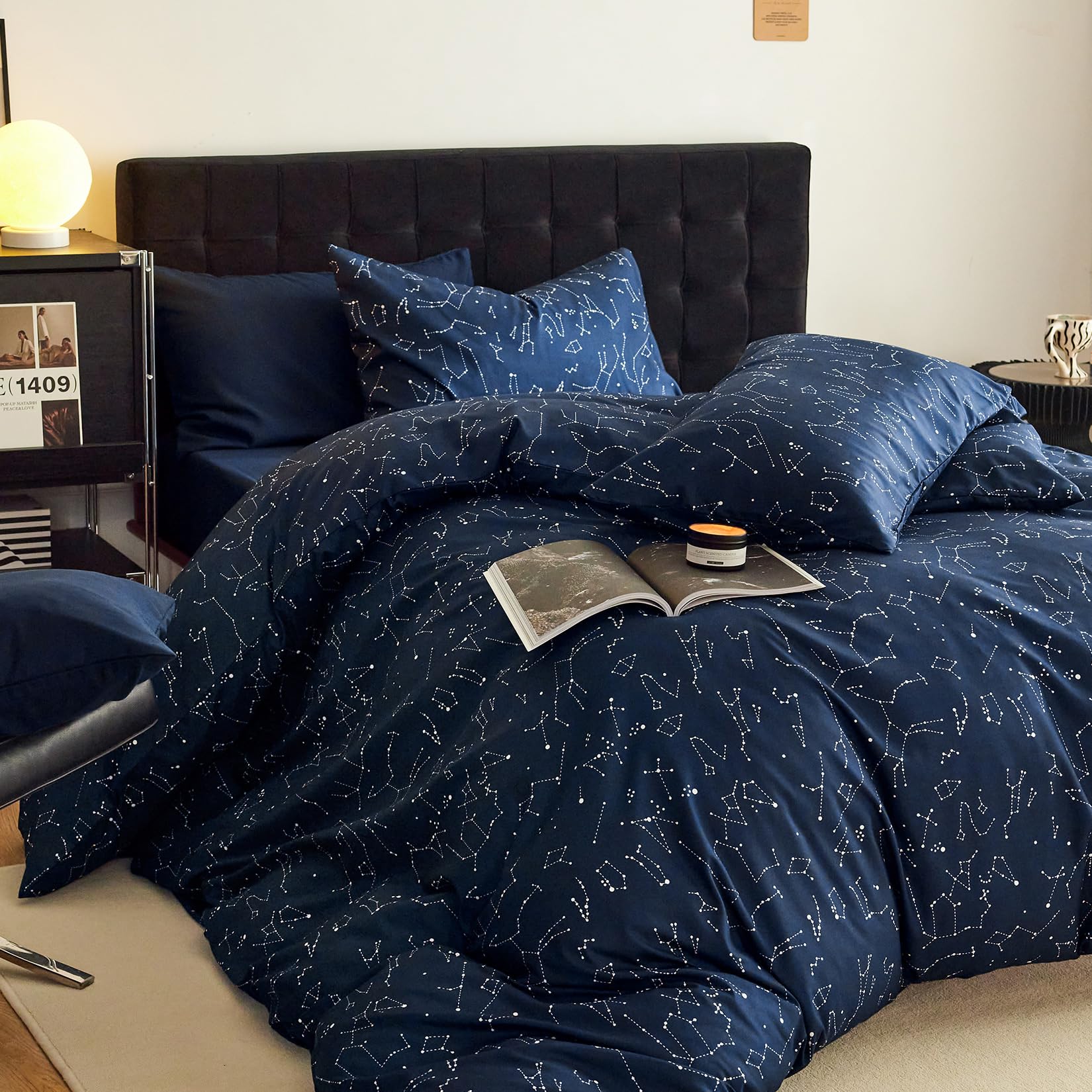 Wake In Cloud - Constellation Comforter Set, Celestial Space Star Galaxy Astrology, Soft Lightweight Bedding for Teen Kids Boys Girls, 3 Pieces, Navy Blue, Twin/Twin XL Size