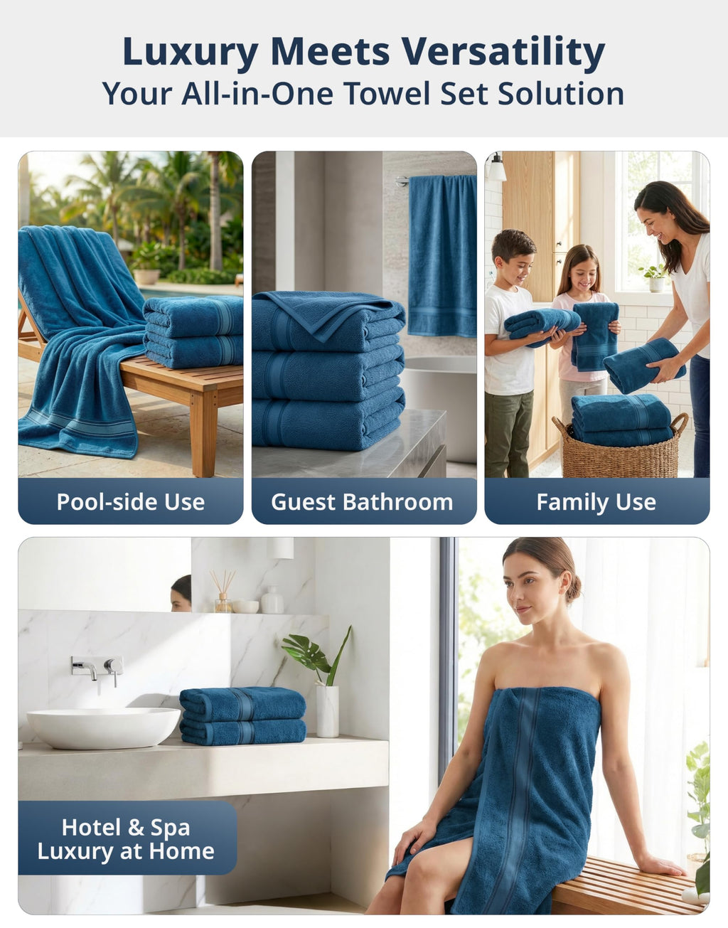 LANE LINEN Bathroom Towels Set of 18 – Zero Twist, 100% Mercerized Cotton Towel, 6 Bath, 6 Handtowel & 6 Washcloths, Luxury Hotel Design, Perfect for Salon & Guests, Machine Washable – Cerulean Blue