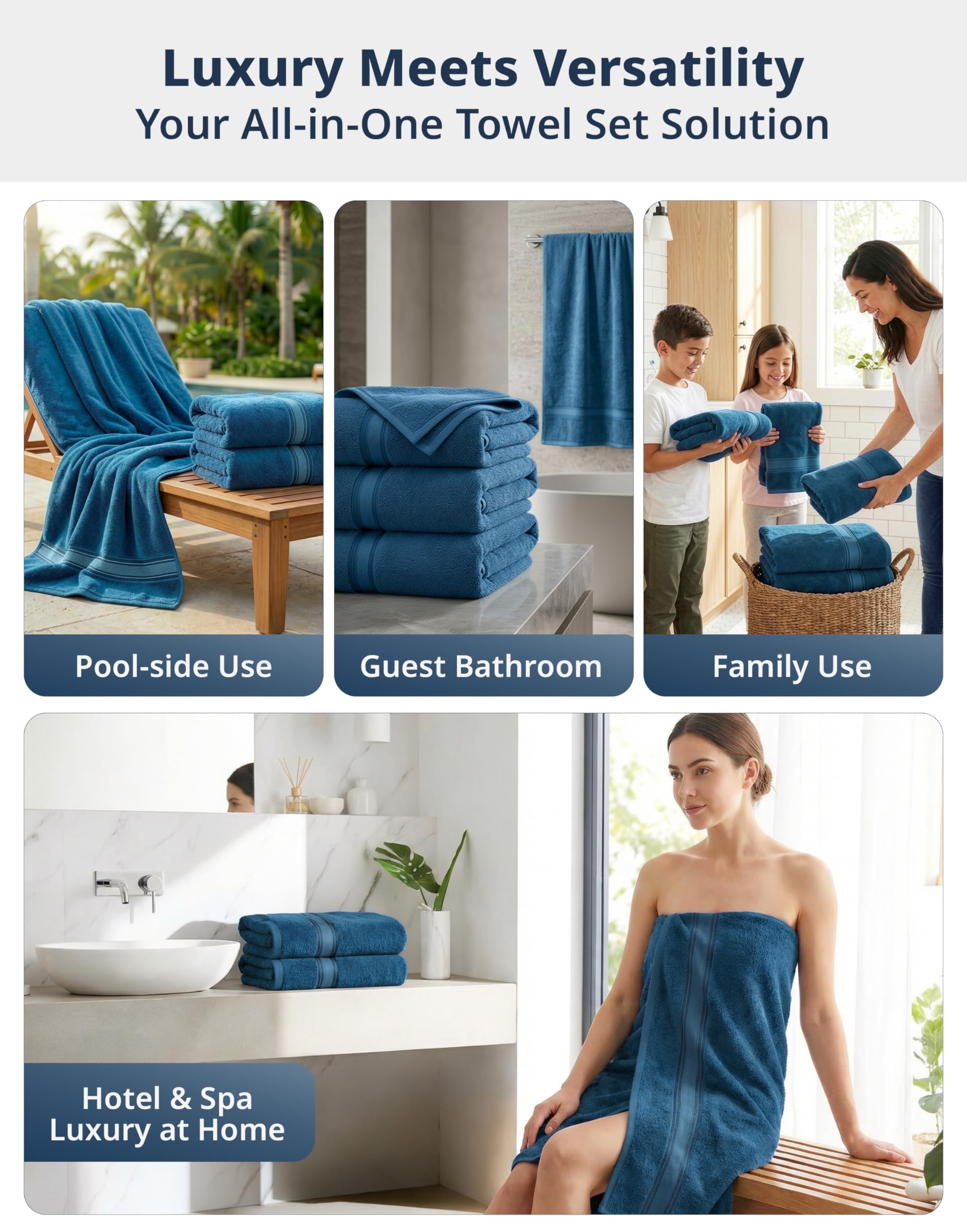 LANE LINEN Bathroom Towels Set of 18 – Zero Twist, 100% Mercerized Cotton Towel, 6 Bath, 6 Handtowel & 6 Washcloths, Luxury Hotel Design, Perfect for Salon & Guests, Machine Washable – Cerulean Blue