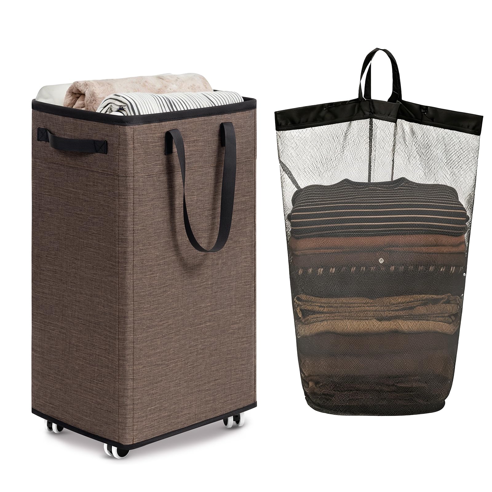 Goodpick Pink Laundry Basket with Wheels, Dorm Room Essentials for Girls, 75L Collapsible Laundry Basket, Laundry Hamper with Handle for College Dorm
