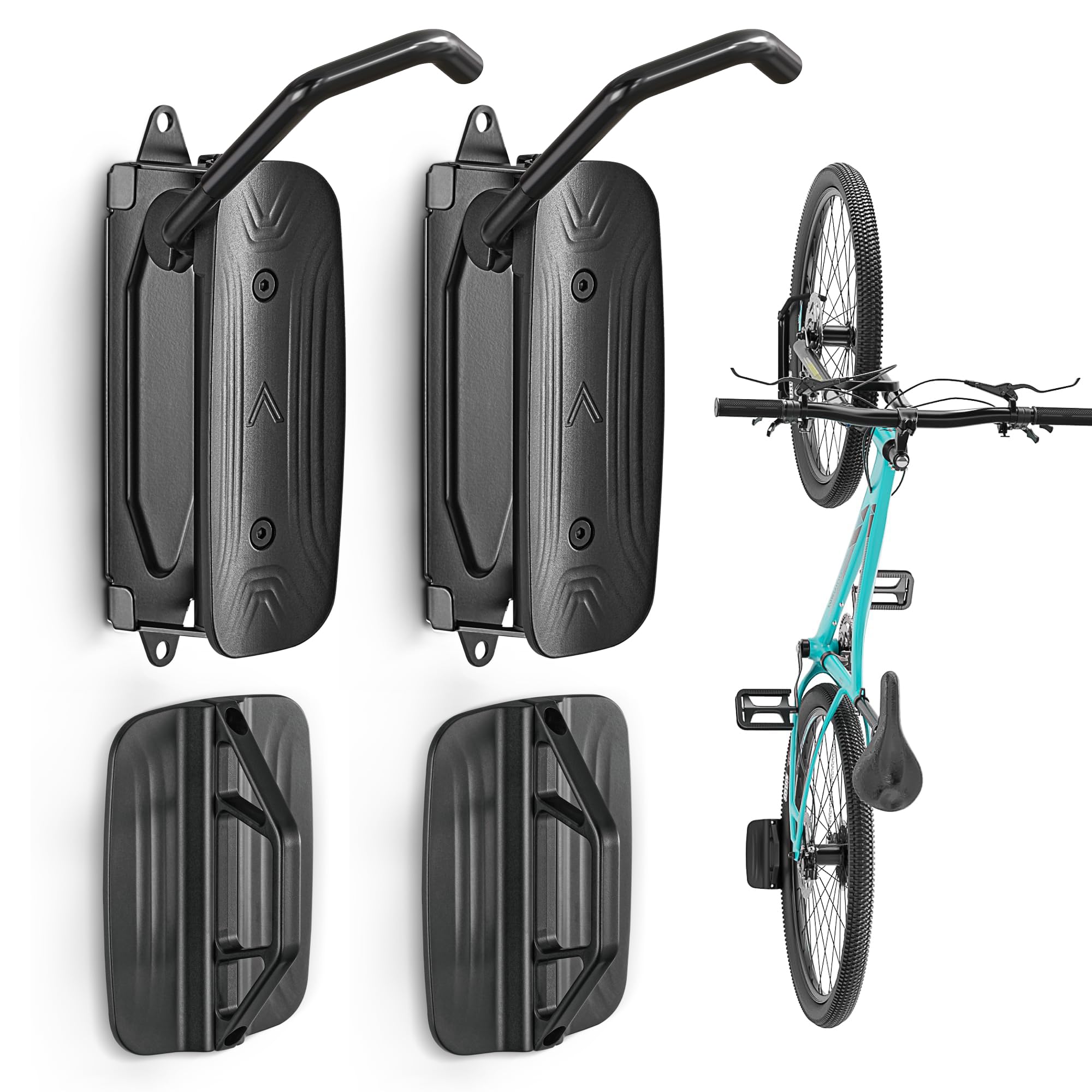 monTEK Swivel Bike Wall Mount, Bike Hangers for Garage, Space-Saving Vertical Bike Rack, Sturdy Bike Storage Rack Holds Up to 66lbs, Easy to Install, 4 Pack