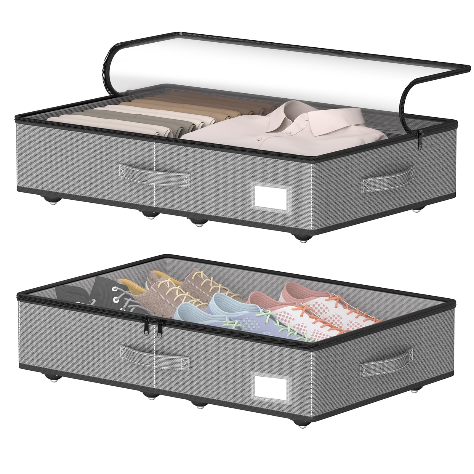 EE-RoomWorld Under Bed Storage with Wheels, No Assemble Required 10 inches height Under Bed Storage bins,Large capacity Rolling Underbed Shoe Storage containers，dorm underbed storage drawers