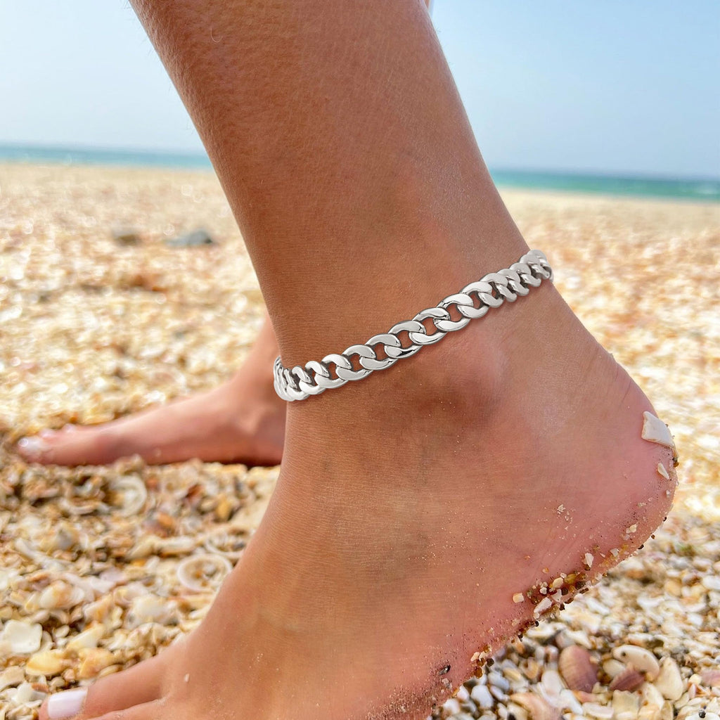 Gold Ankle Bracelets for Women Waterproof - Dainty Gold Anklets Trendy Layered 14K Gold/Silver Plated Stackable Chunky Cuban Link Chian Anklet Bracelet Set for Women Non Tarnish Beach Jewelry Gift
