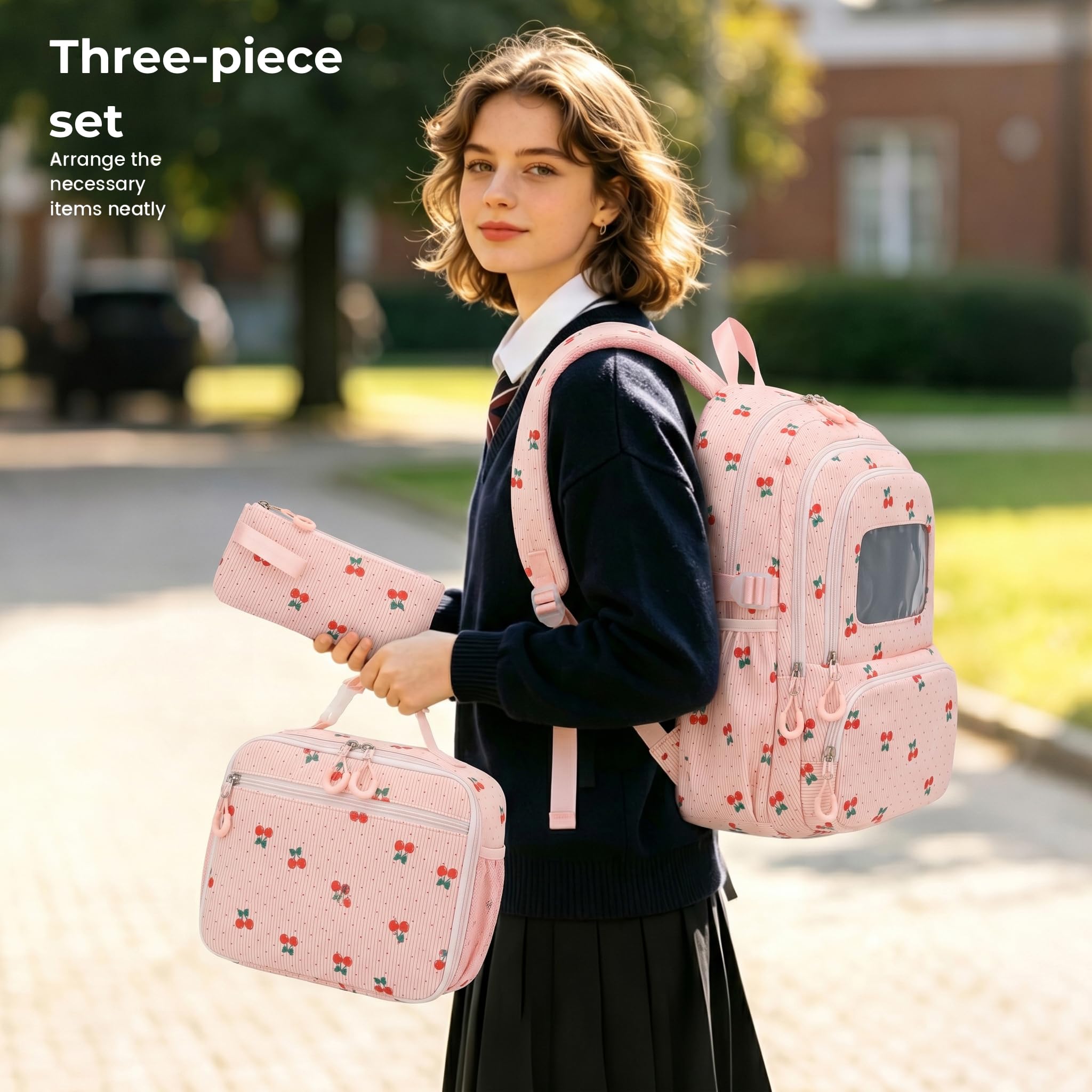 Corduroy School Backpack Set for Girls Boys Women, 3Pcs Kids Bookbag with Lunch Box & Pencil Pouch, Elementary Middle High School College Daypack 15.6" Laptop Bag for Work Travel, Leopard Brown