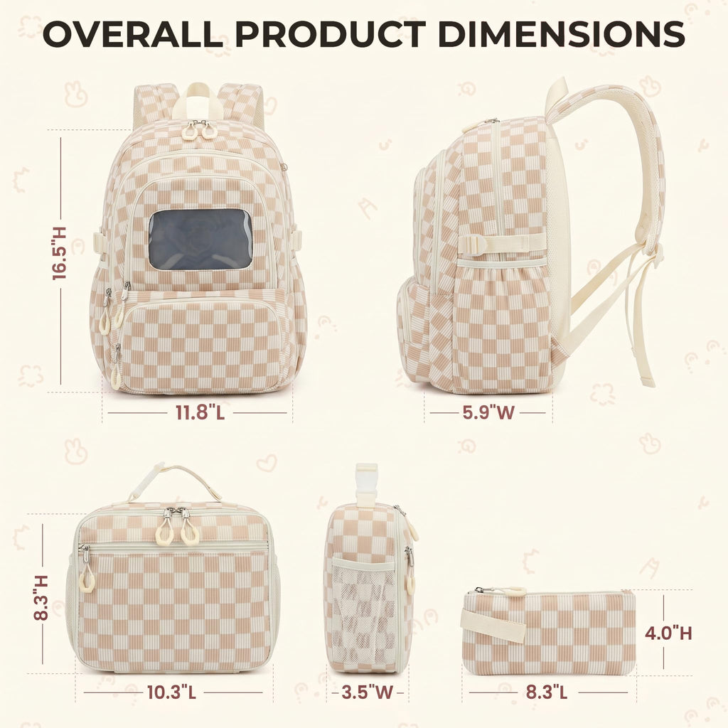 Corduroy School Backpack Set for Girls Boys Women, 3Pcs Kids Bookbag with Lunch Box & Pencil Pouch, Elementary Middle High School College Daypack 15.6" Laptop Bag for Work Travel, Leopard Brown