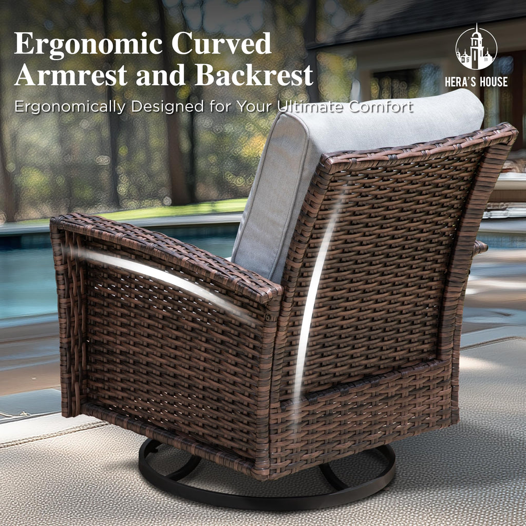 HERA'S HOUSE Patio Furniture Set, High Back Swivel Outdoor Chair with 5.5" Thick Cushions, Oversized Deep Seating Wicker Conversation Set for Lawn Backyard Deck, Navy Blue