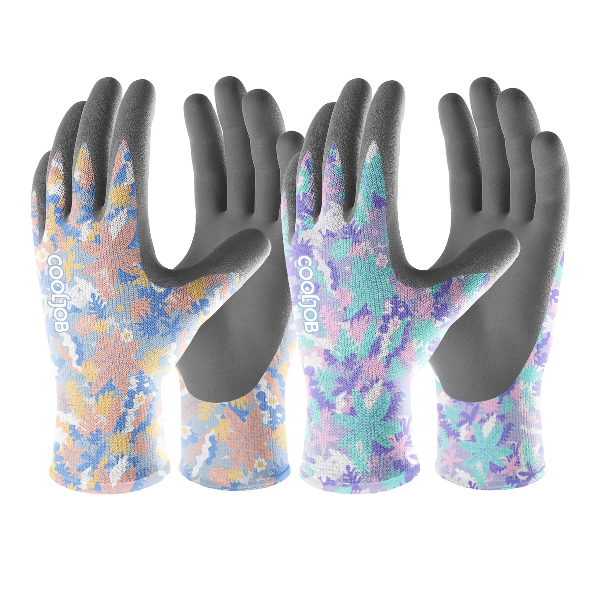 COOLJOB 2 Pairs Gardening Gloves for Women Ladies, Breathable Rubber Coated for Yard Garden, Outdoor Indoor Protective Work with Grip, Medium Size, Red & Green | Red & Blue, Textured Latex Palm, Breathable Polyester Liner, Flexible Fit, Machine Washable,