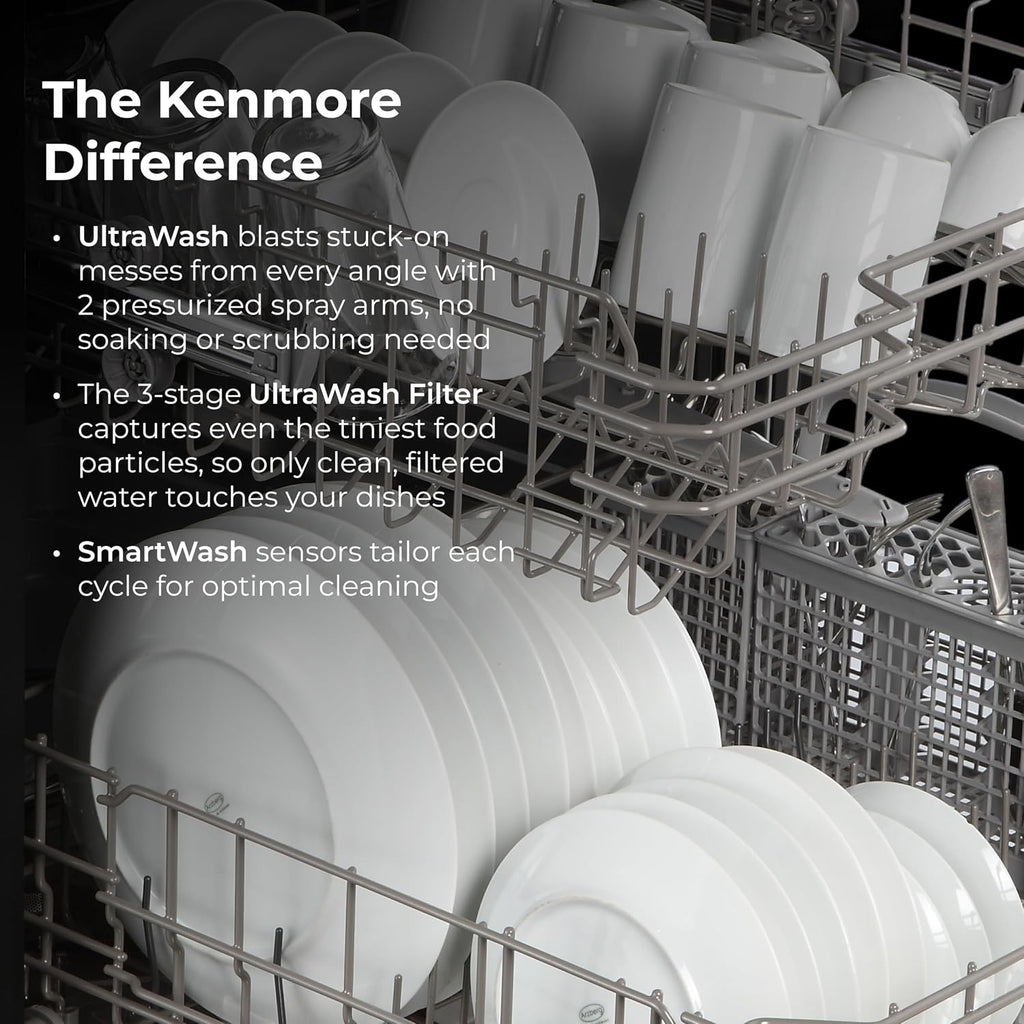 Kenmore 24" Hybrid Tub Dishwasher - Black | 54 DBA - MoreSpace Adjustable Rack, UltraWash, High Temp & SmartWash - 12 Place Settings - ENERGY STAR Certified