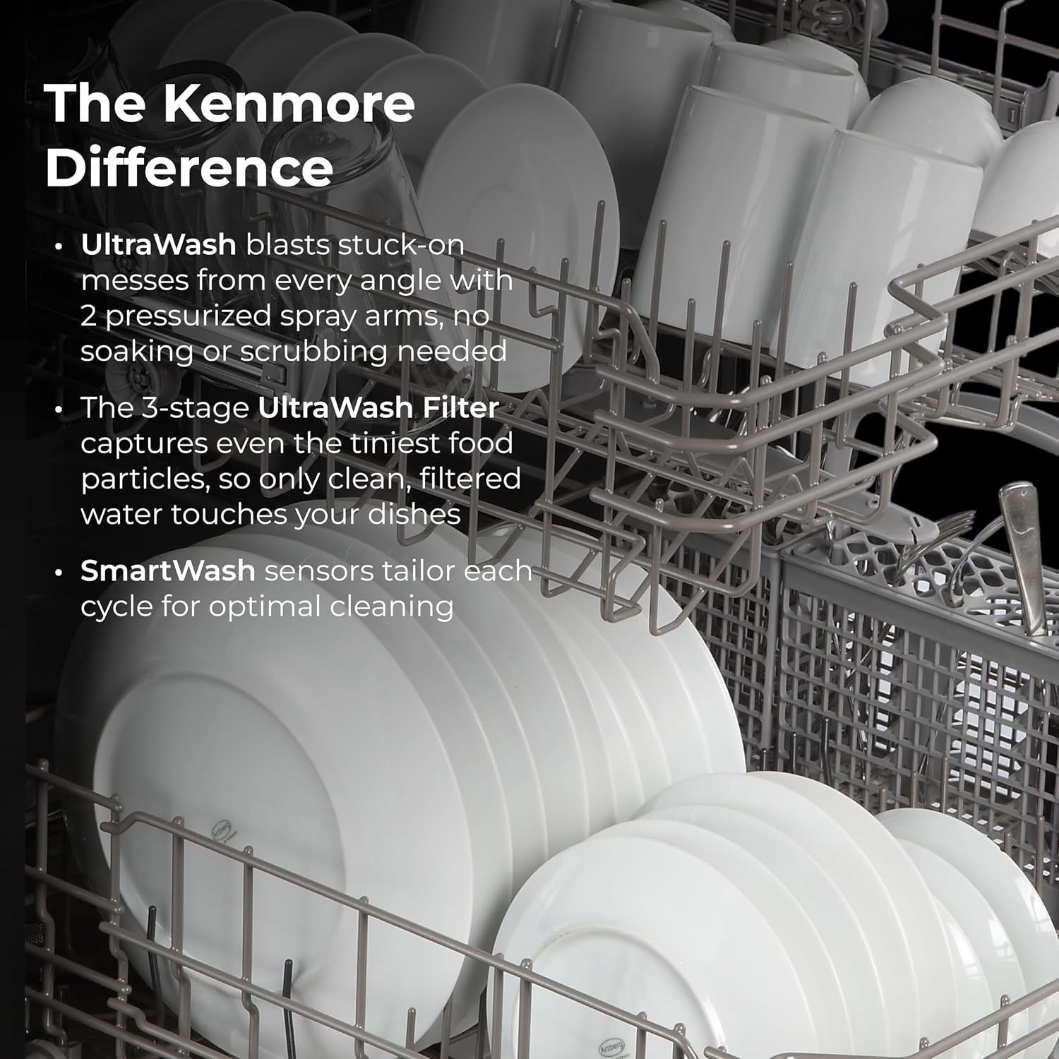 Kenmore 24" Hybrid Tub Dishwasher - Black | 54 DBA - MoreSpace Adjustable Rack, UltraWash, High Temp & SmartWash - 12 Place Settings - ENERGY STAR Certified
