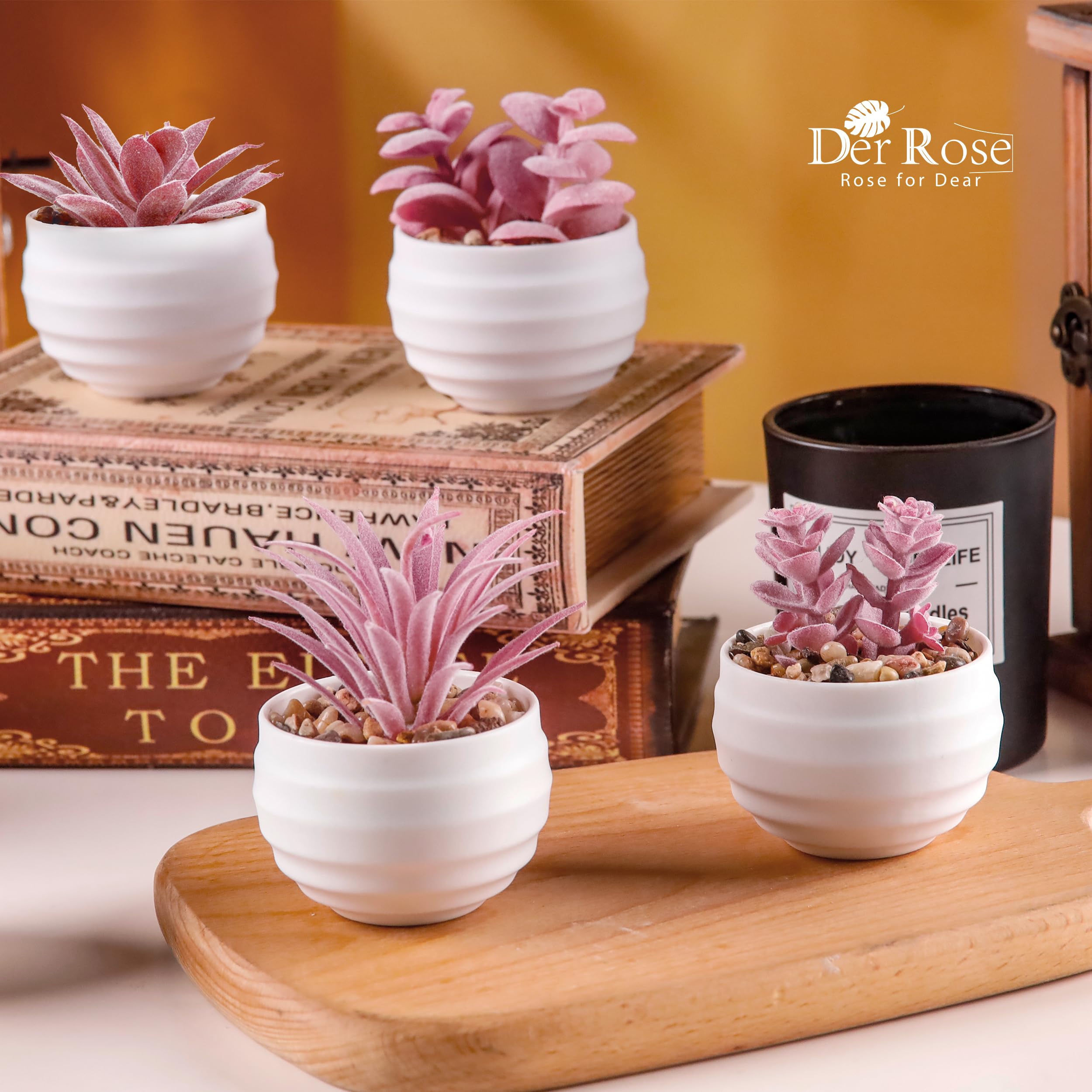 Der Rose 6 Pack Succulents Fake Plants for Bedroom Bathroom Home Decor | Small fake plants，perfect for aesthetic living room shelf decor，office desk accessories，gifts for women，fresh all year