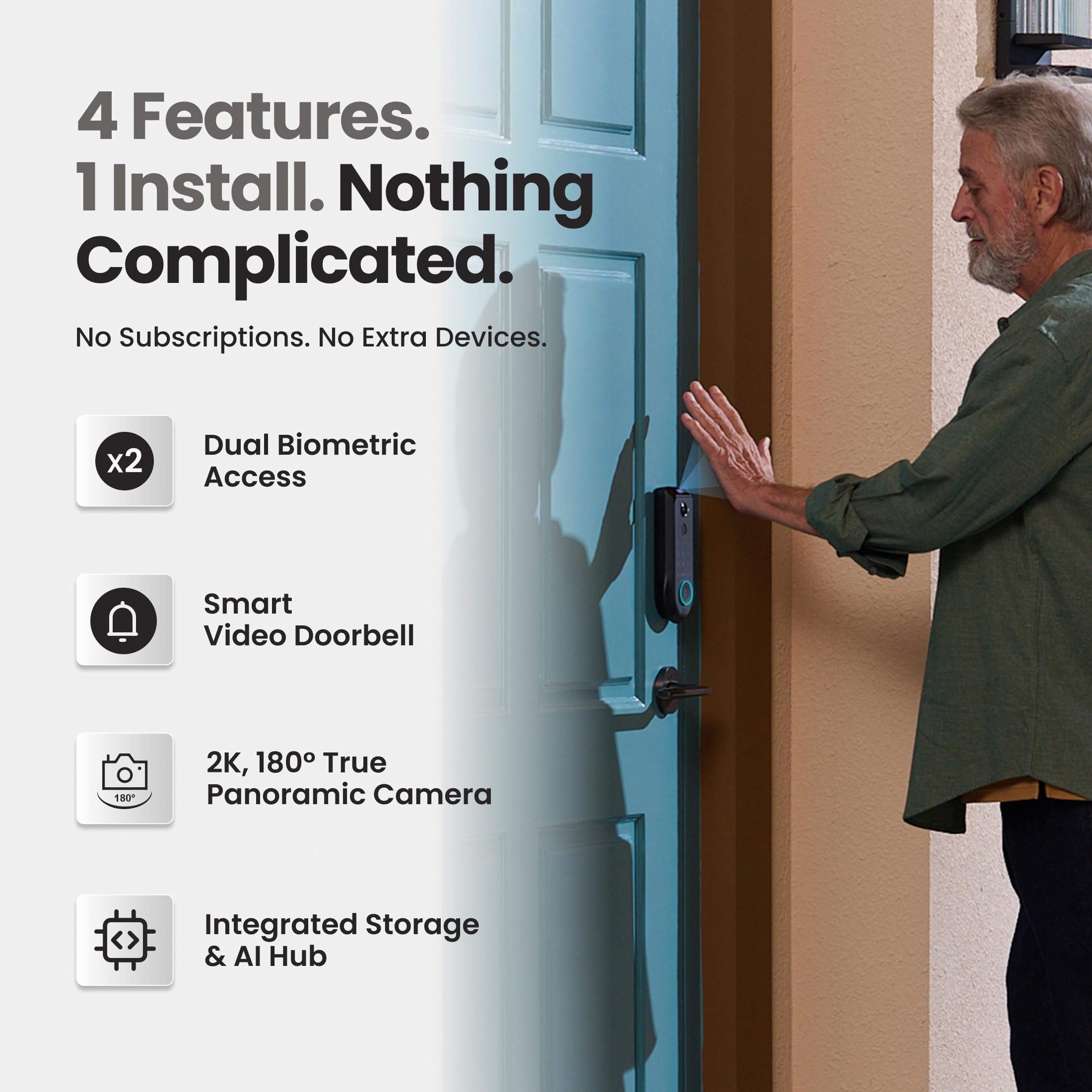 Lockin Venoris Smart Lock - Palm Vein & Fingerprint Keyless Entry Door Lock - 6 Unlock Methods - Built-in WiFi - Smart Home Compatible - No Monthly Subscription - 7-Month Battery Life