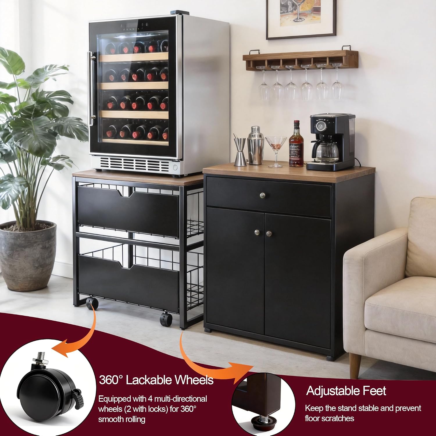 Mini Fridge Stand with Storage, Heavy Duty Mini Fridge Table, Small Refrigerator Stand, For Dorm Office Apartment Home, 21.6”L x 21.6”W x 22.2”H, Max Load 250 LBS