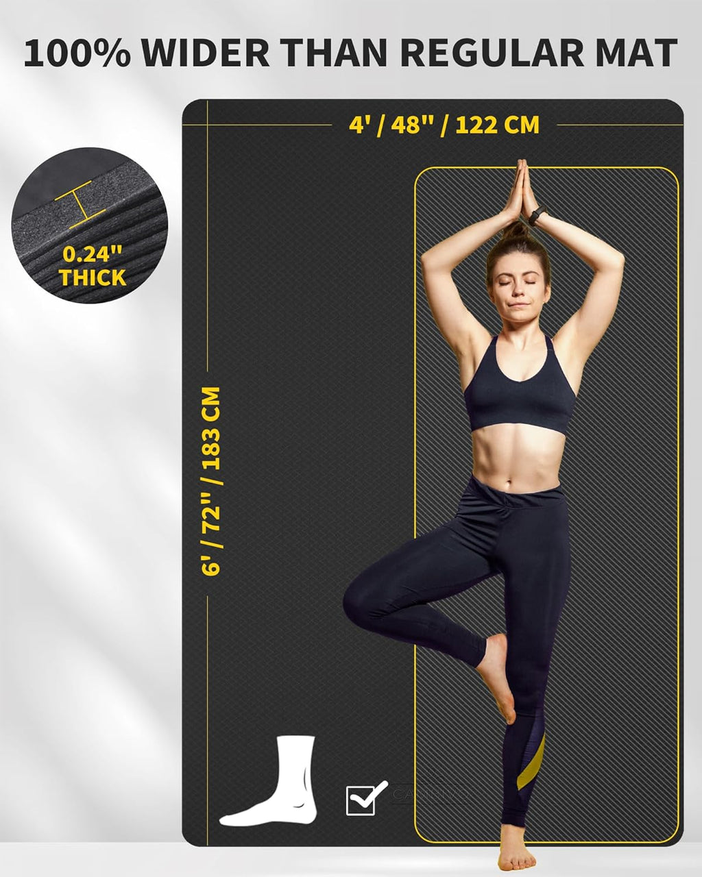 CAMBIVO Yoga Mat 72" x 48" Large Workout Mat for Home Gym Flooring | 6mm-12mm (0.24"-0.48") Extra Thick Exercise Mat for Apartment Fitness | High-Density TPE Cushioning for Joint Protection
