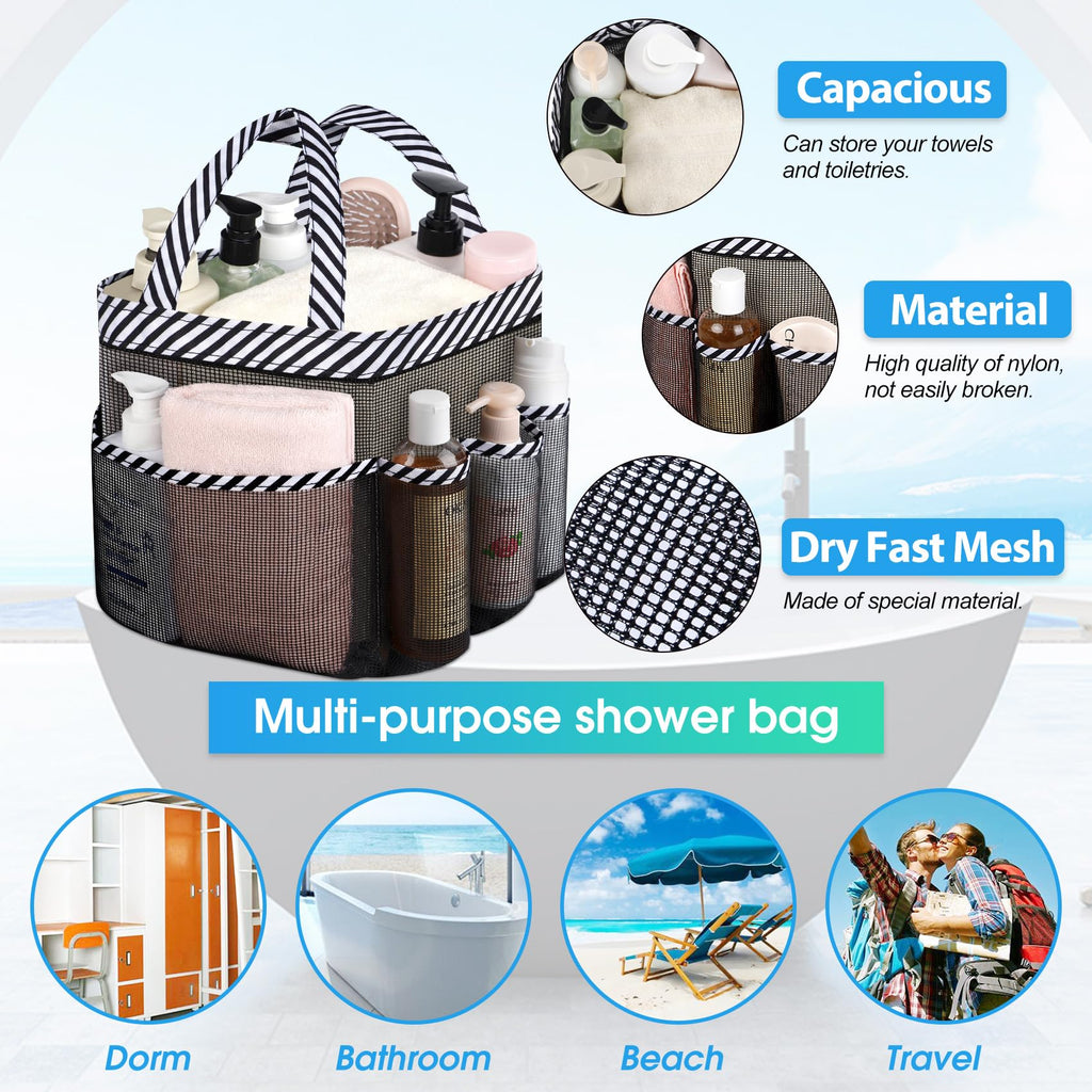 Attmu Mesh Shower Caddy Portable for College Dorm Room Camping Essentials, Shower Caddy Dorm with 9-Pockets, Large Capacity Hanging Basket Bathroom Bag for Toiletry, Swimming, Gym, Camp, Beach